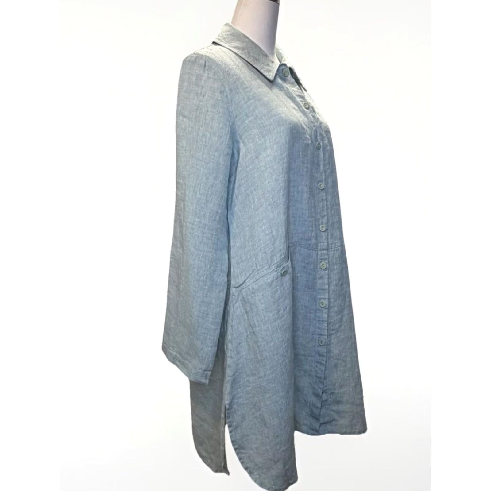 FLAX FLAX Shirt Dress Womens Small Blue 100% Linen Button Front Collared Pockets Shirt Dress Womens Small Blue Linen Button Front Collared Pockets Size S / US 4 / IT 40 - 2 Thumbnail