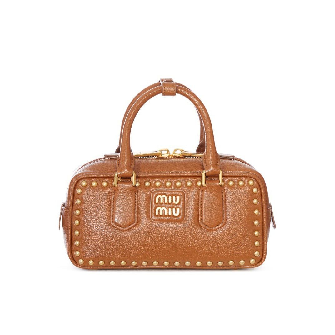 Miu Miu MIU MIU $4500 Arcadie Studded Brandy Top Handle Bag New & Au Size ONE SIZE - 1 Thumbnail
