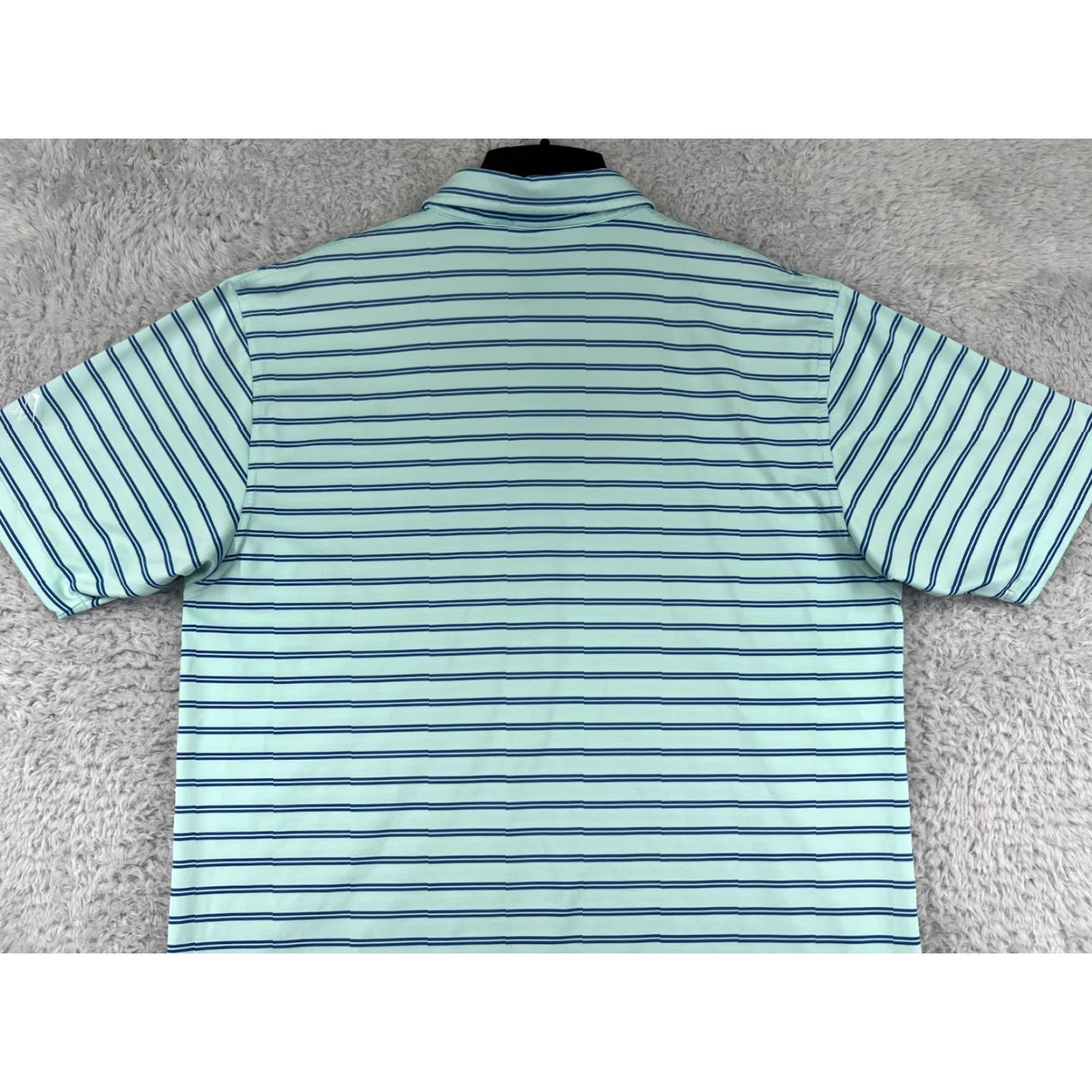 Vintage Dunning Polo Shirt Mens Large Teal Striped Golf Golfer Polyester Blend Outdoor Shirt Size US L / EU 52-54 / 3 - 7 Thumbnail