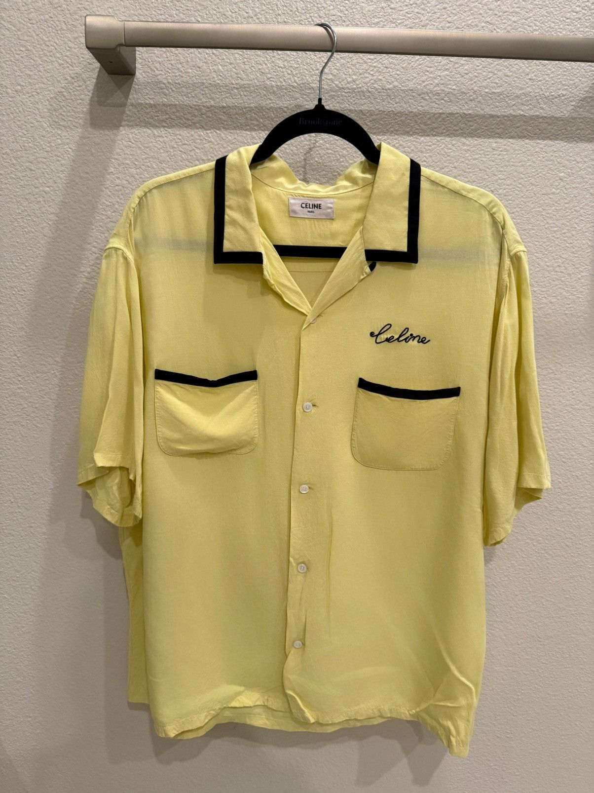 Celine Size 42 Men's Logo Embroidered Short Sleeve Shirt