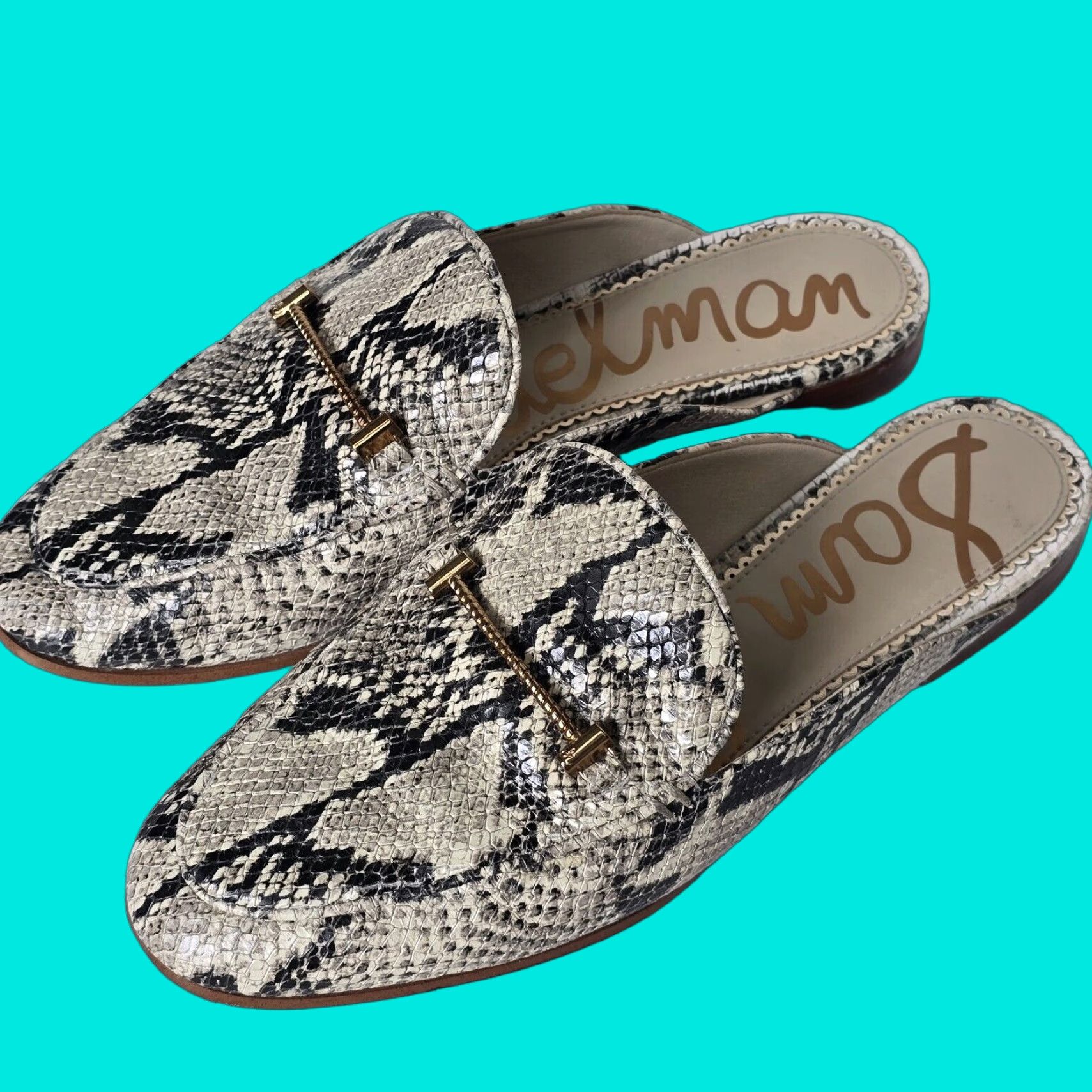 Sam Edelman Laurna Mule Shoess Women's Size 8 Slip-On Embossed Snake Print Leather Horsebit Multicolor Classic Shoes