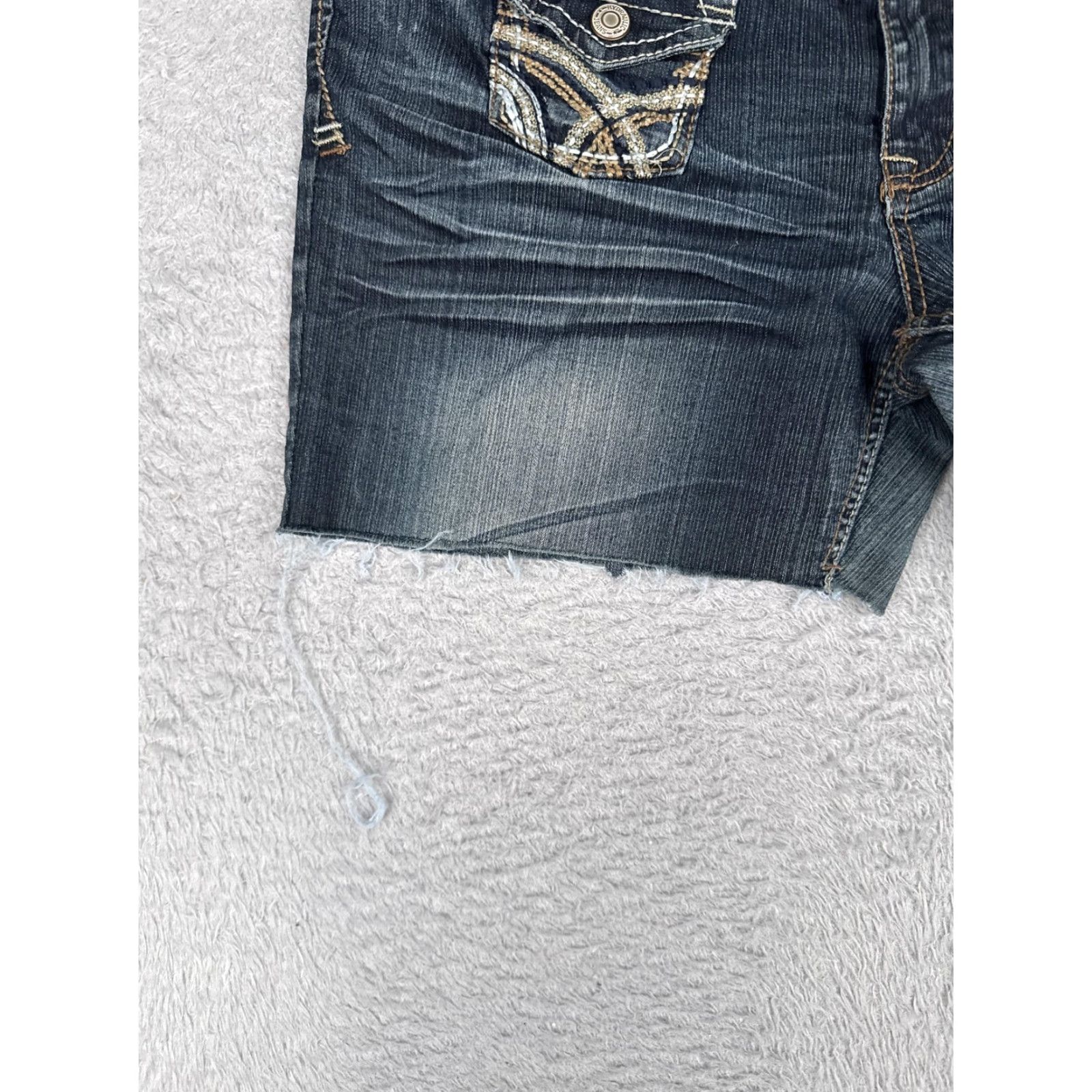 Denime HYDRAULIC Denim Shorts Cut-Off 32x5 Juniors 13/14 Blue Embroidered 5-Pocket Raw Hem Zip Front Waist Logo, Casual, Spring Summer, Women, Junior Size 14 Size 36" / US 14 / IT 50 - 3 Thumbnail