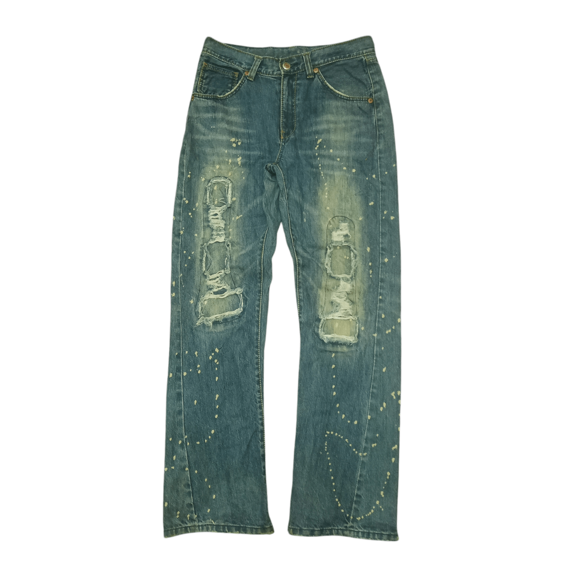 Big train Patchwork Distressed Jeans Painted Splash Design
