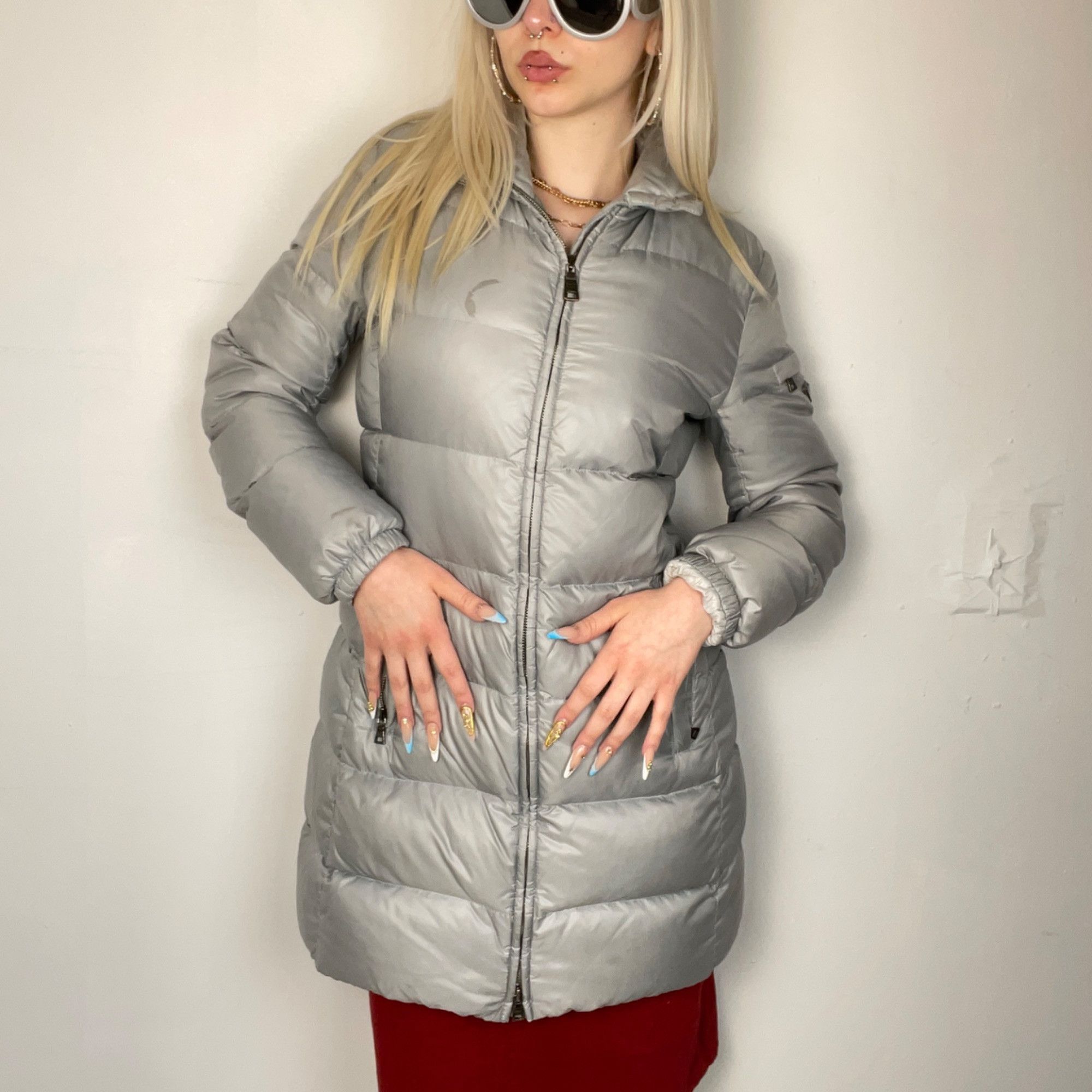 Image of S (W) - Prada Quilted Eiderdown Puffer Jacket in Grey, Women's (Size Small)