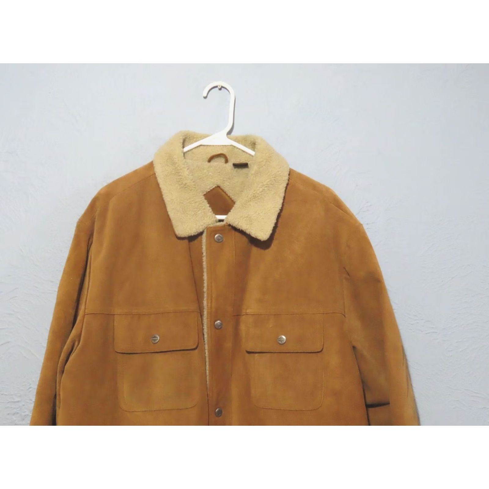 Roundtree & Yorke Roundtree & Yorke Outfitters Men's XL Suede Sherpa Lined Coat Leather Jacket Brown Snaps Pockets Mid-Length Size US XL / EU 56 / 4 - 3 Thumbnail