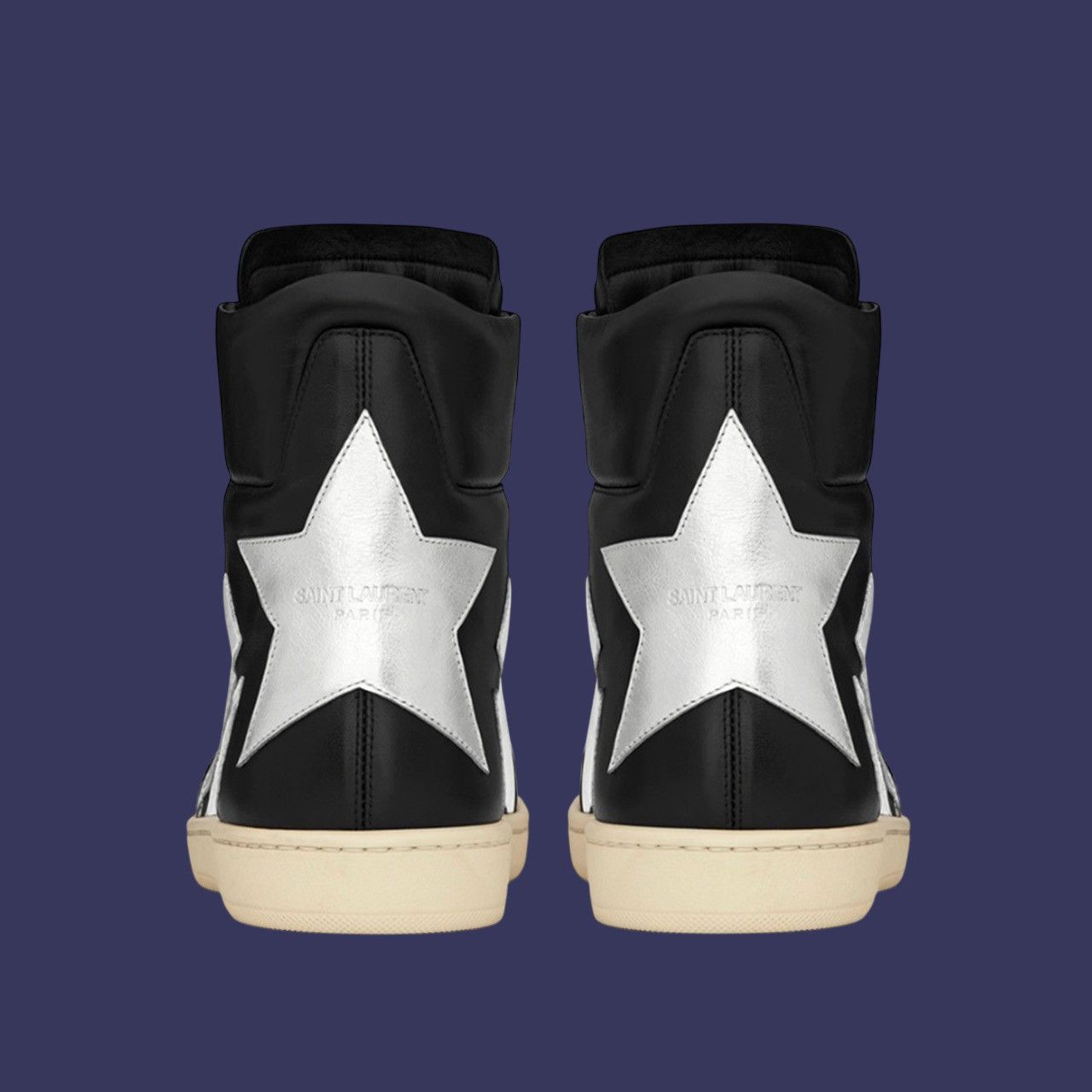 Yves Saint Laurent SAINT LAURENT MEN STAR-BACK LEATHER HIGHTOP BLACK SILVER Size US 11 / EU 44 - 5 Thumbnail