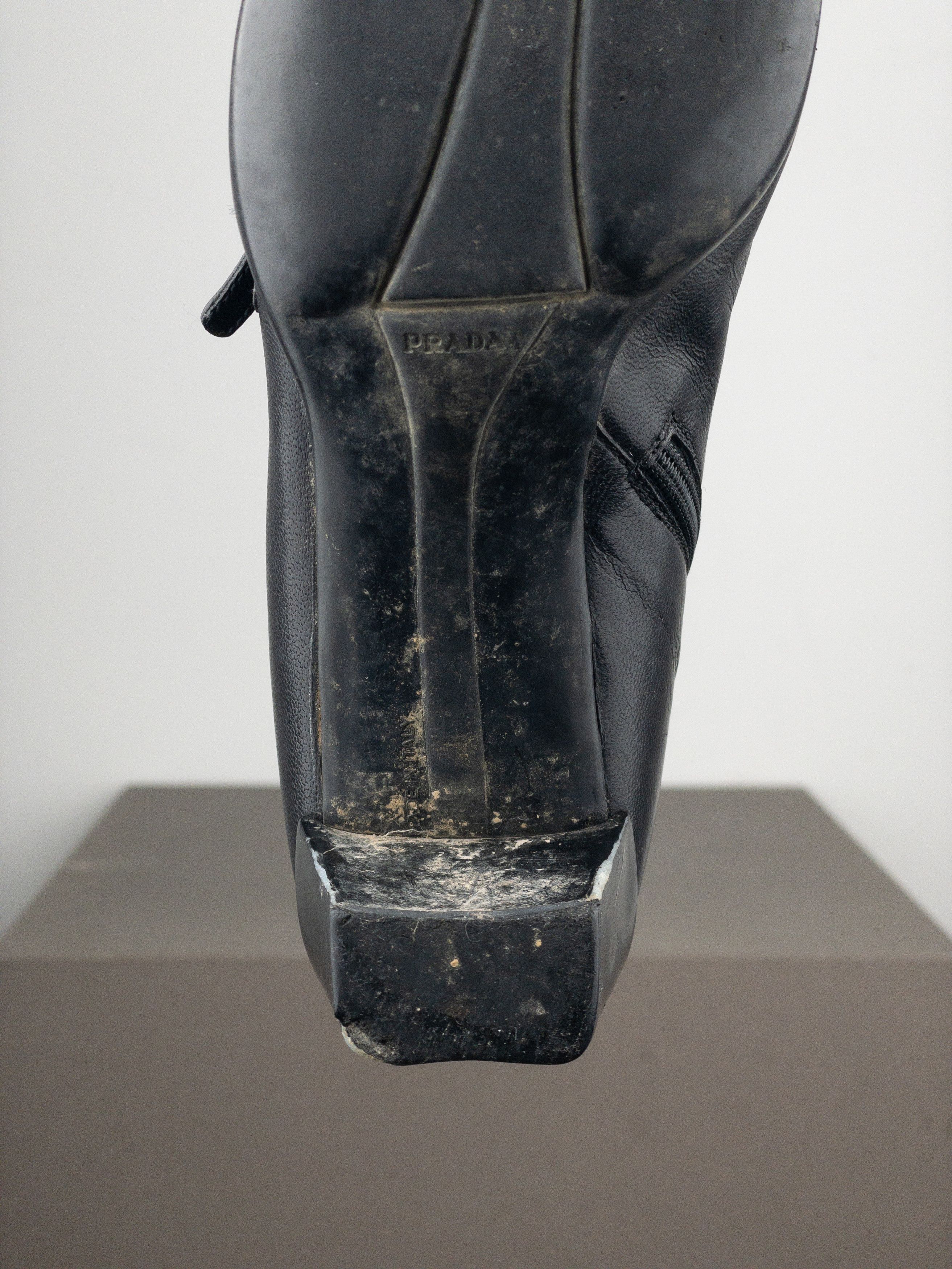 Prada 2000s Square Toe Sports Buckle Kitten Heel Ankle Boots