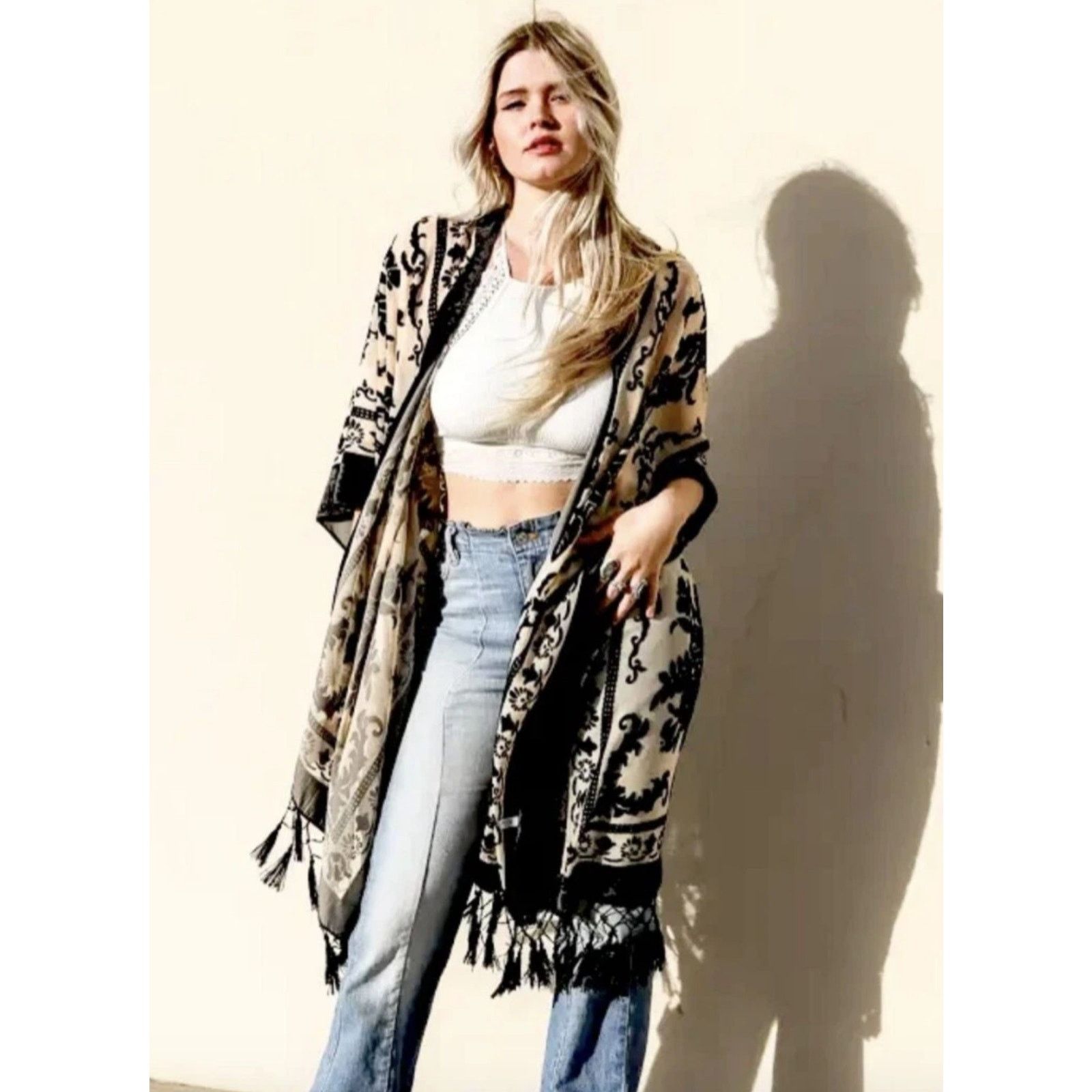 Free People Free People Nightbird Kimono in Black Combo One Size Size ONE SIZE - 6 Thumbnail