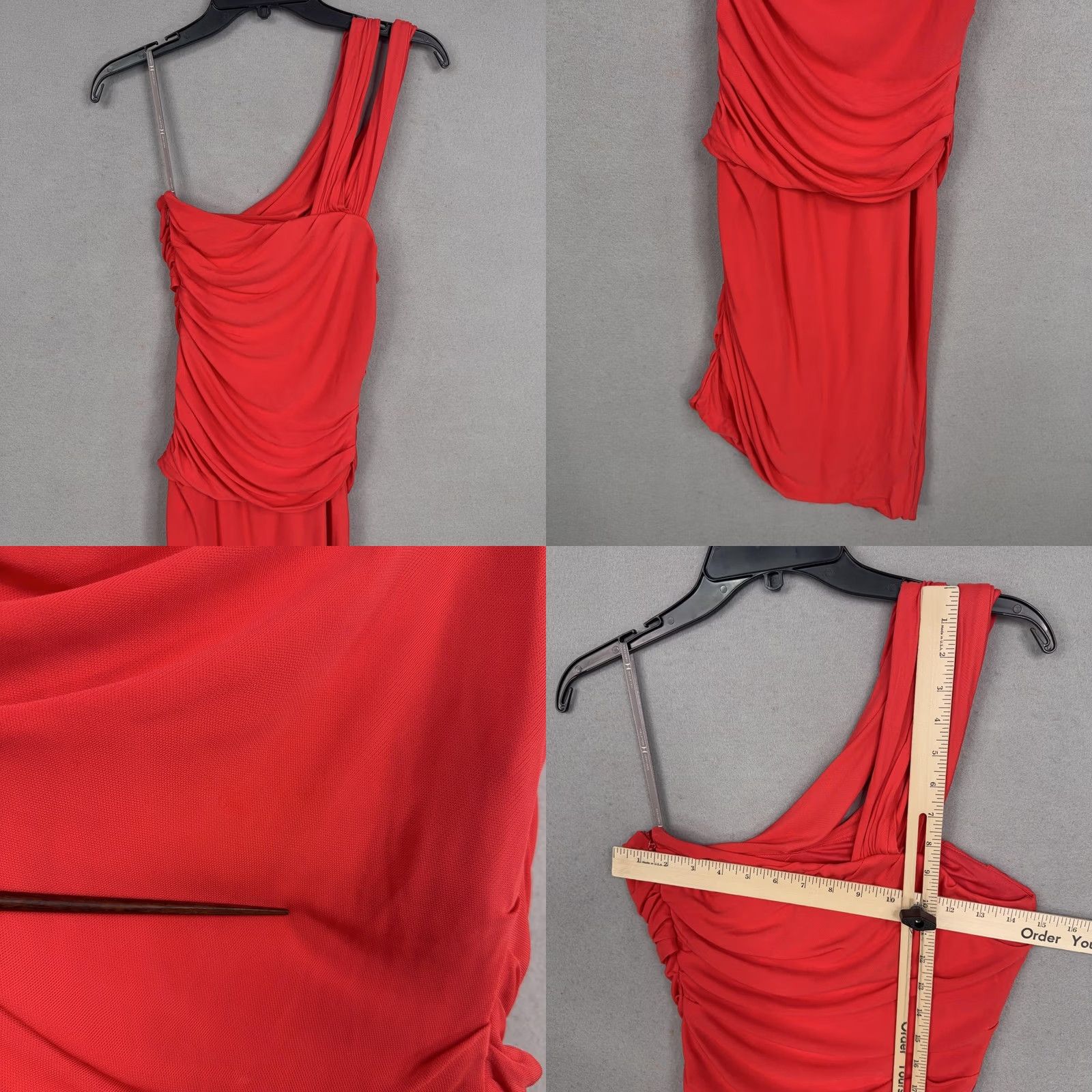 Halston Halston Heritage Dress Womens 2 Red One Shoulder Ruched Asymmetrical Cocktail Size XS / US 0-2 / IT 36-38 - 8 Thumbnail