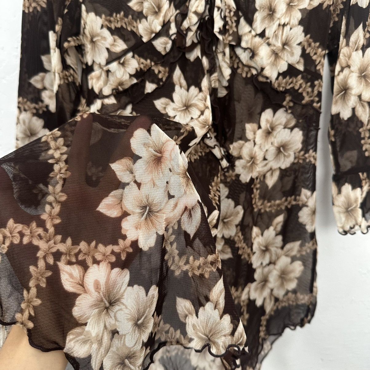 Vintage Vintage brown floral mesh cardigan Size ONE SIZE - 6 Thumbnail