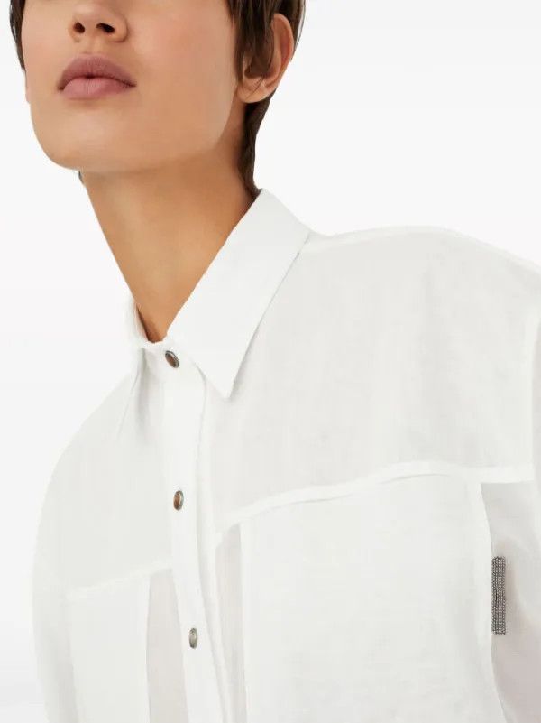 Brunello Cucinelli o1la1rc1a0425 Blouse in White Size L / US 10 / IT 46 - 3 Thumbnail