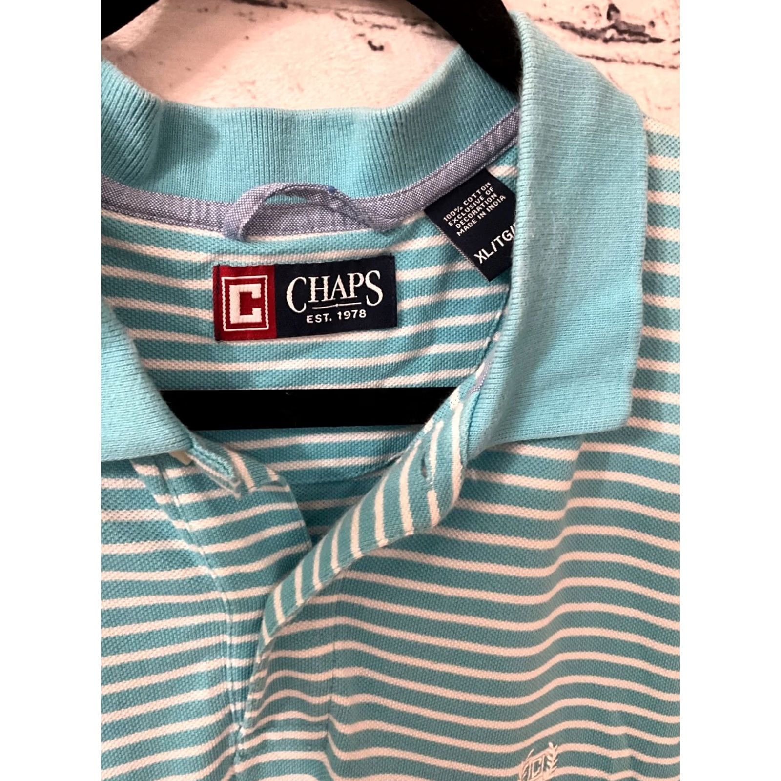 Chaps CHAPS RALPH LAUREN MENS POLO SHIRT XL BLUE STRIPED Short Sleeve Collared Logo Knit 100% Cotton Golf Casual Regular Man Size US XL / EU 56 / 4 - 4 Thumbnail