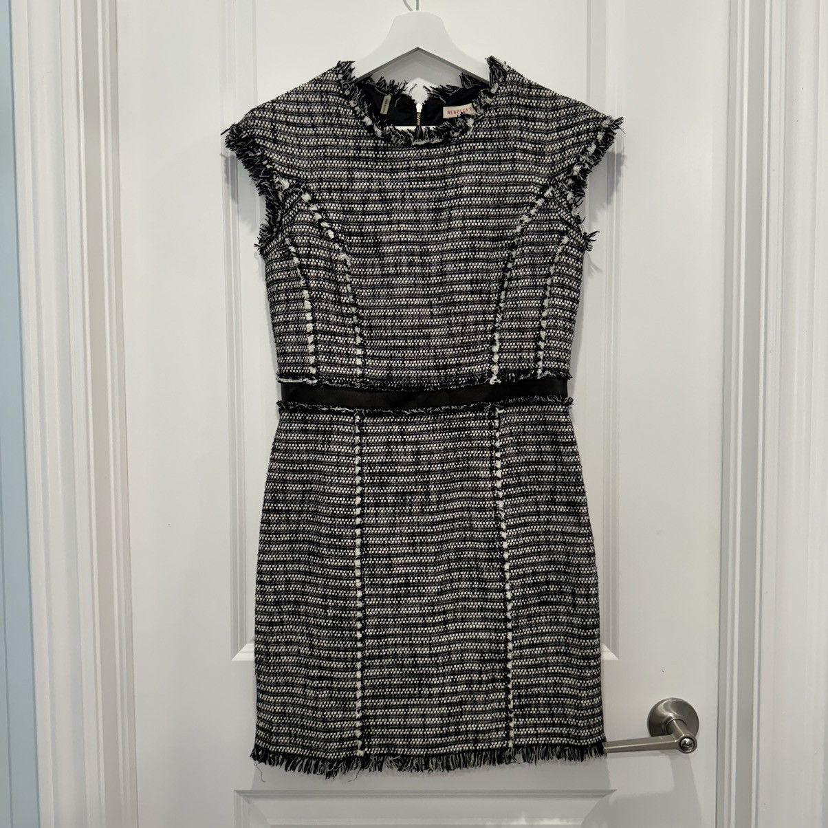 Rebecca Taylor Tweed Mini Dress with Leather Trim Size 6