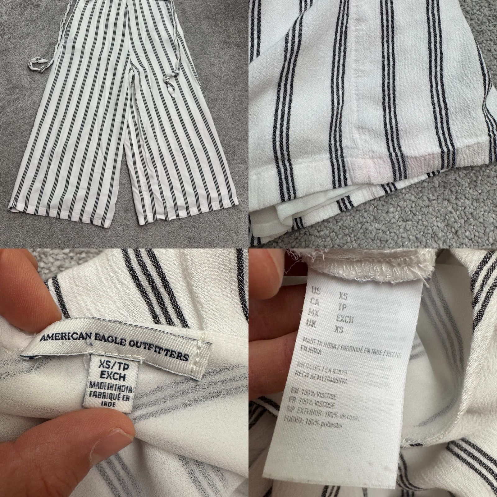 American Eagle Outfitters VINTAGE American Eagle Belted Wide Leg Jumpsuit Womens XS White Striped Button Up Size 26" / US 2 / IT 38 - 8 Thumbnail