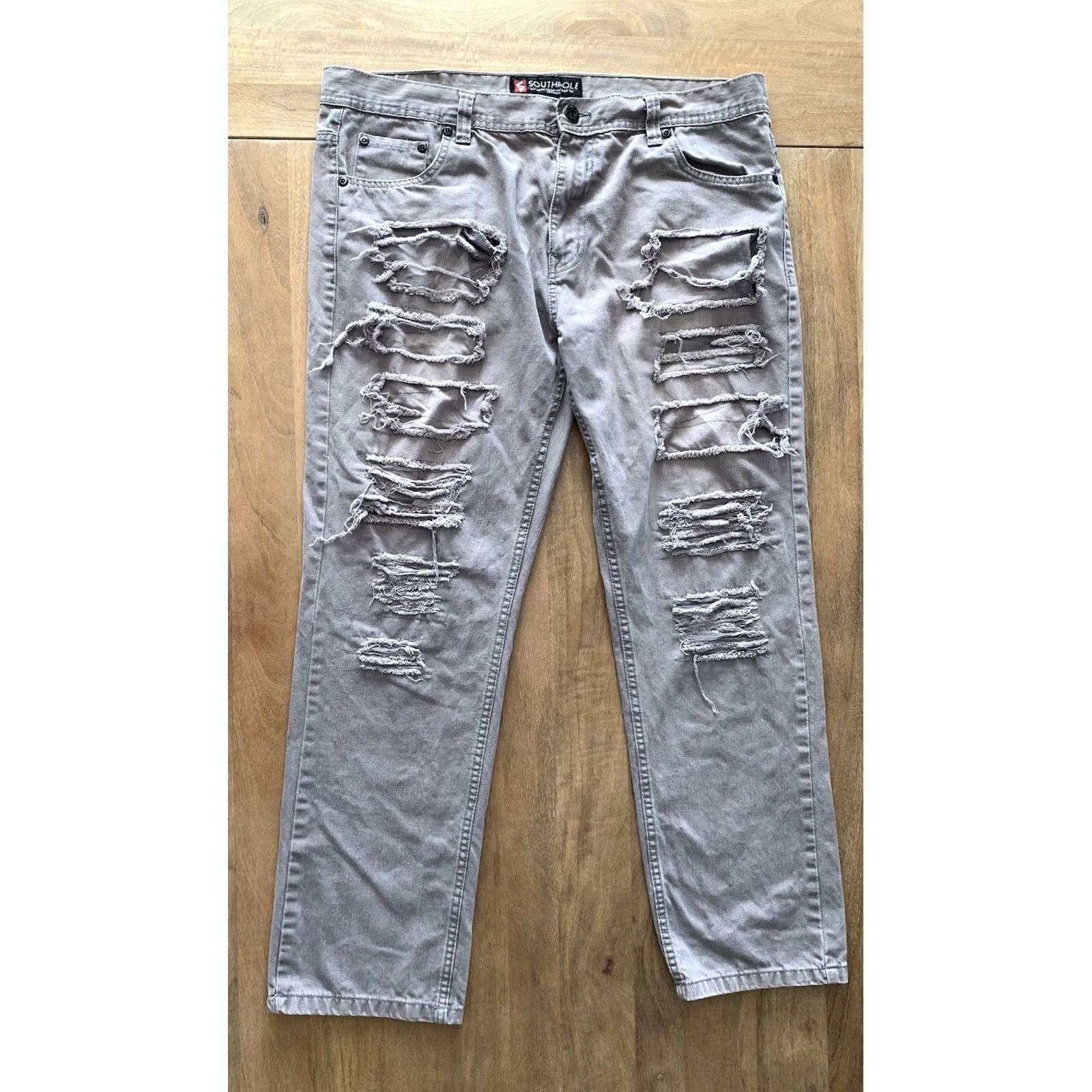 Southpole VINTAGE Southpole Jeans Men's 38x32 Gray Distressed Straight Leg Denim 2000s Y2K Goth Punk Rock Band Logo 5-Pocket Mens Regular 31 In Inseam Size US 38 / EU 54 - 2 Thumbnail