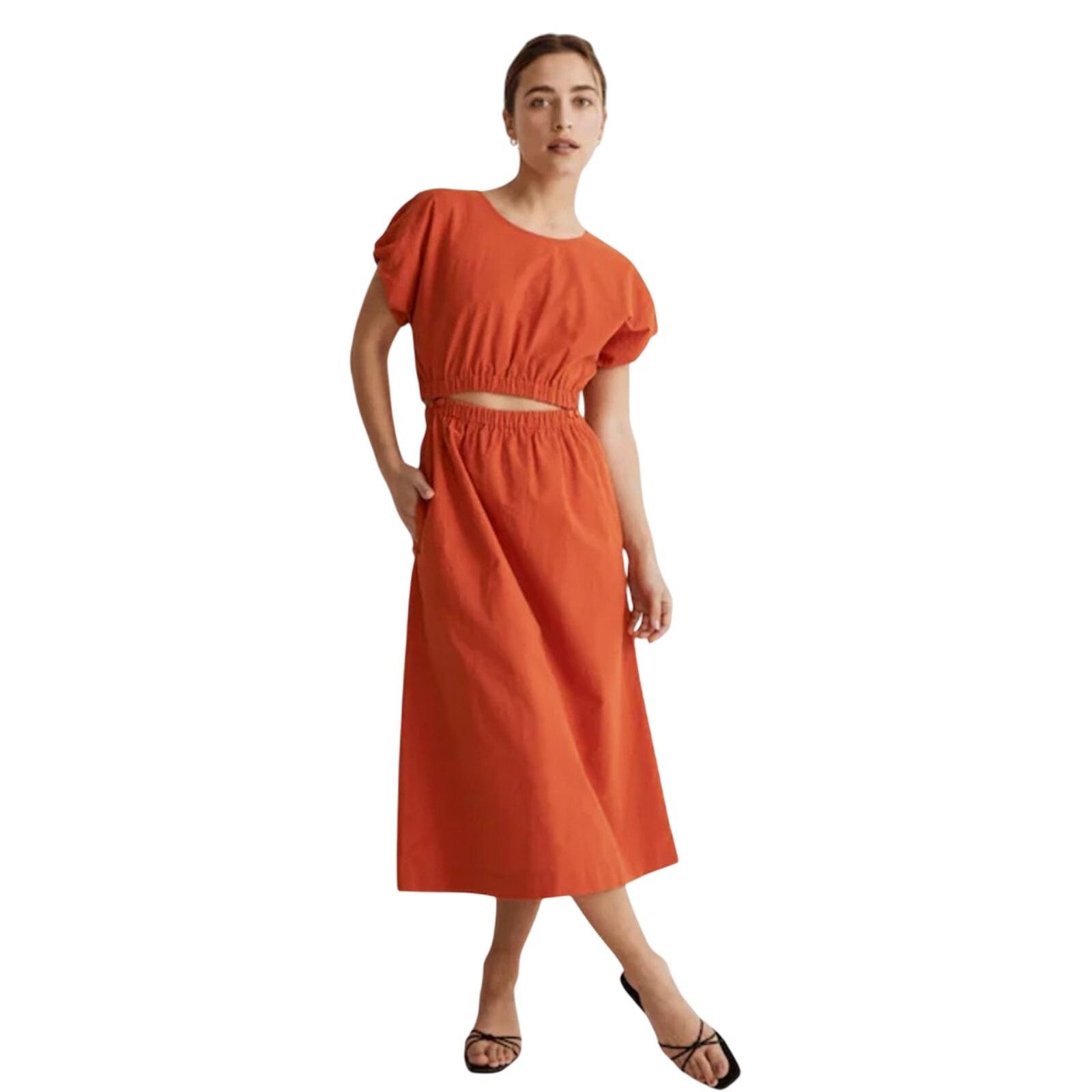 Maxi Dress Dress With Overlay Top Madewell Linen Midi Dress CoOrd Set  Roasted Squash Orange XL Midi Dresses