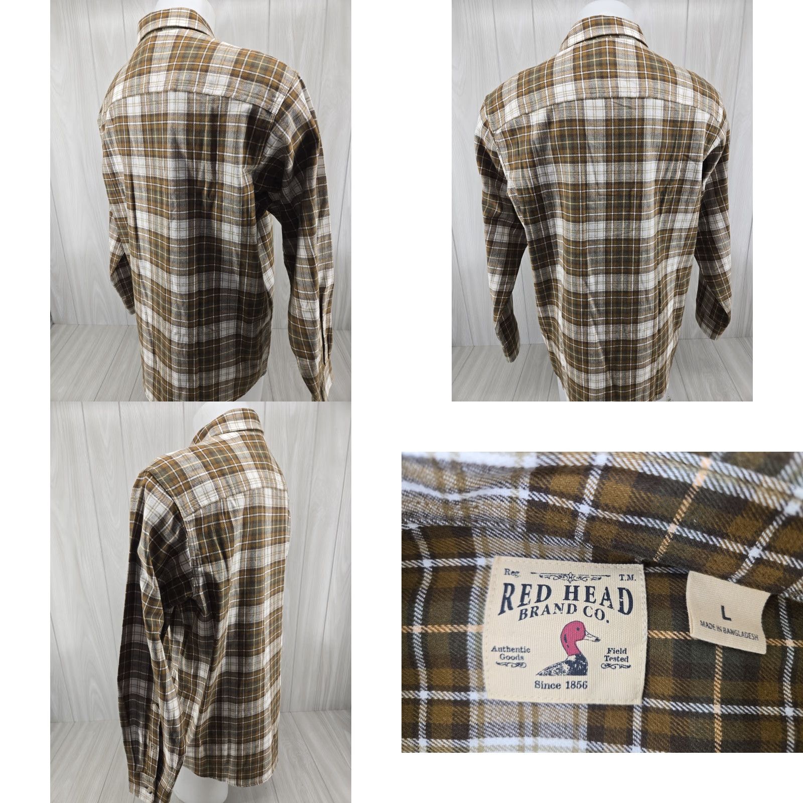 Vintage RedHead Mens Large Plaid Button Down Shirt Brown Green Long Sleeve Shirt Button-Up Casual Classic Outdoor Mens Size US L / EU 52-54 / 3 - 8 Thumbnail