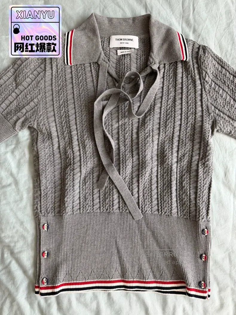 Thom Browne Thom Browne Gray Knit Short Sleeve Polo Shirt Size XS / US 0-2 / IT 36-38 - 1 Thumbnail