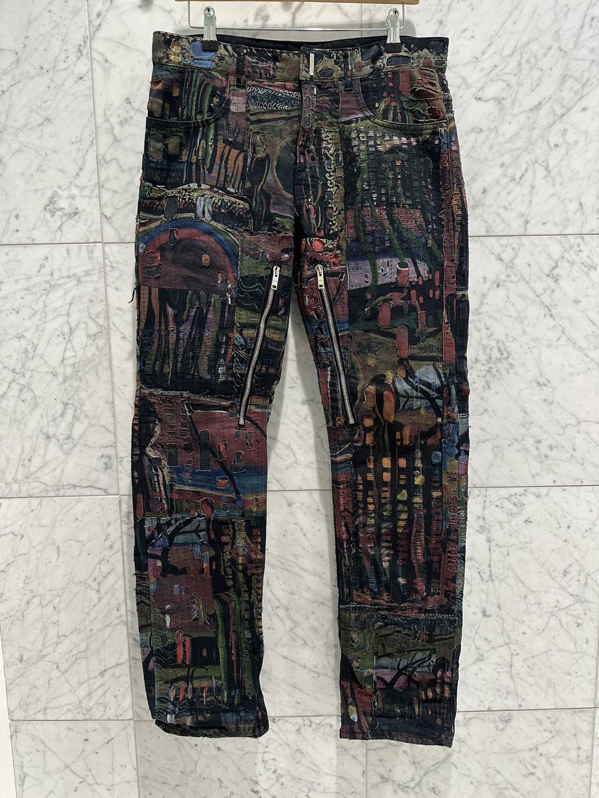 image of Givenchy X Josh Smith - Printed Distressed Denim Jeans in Black Red, Men's (Size 30)