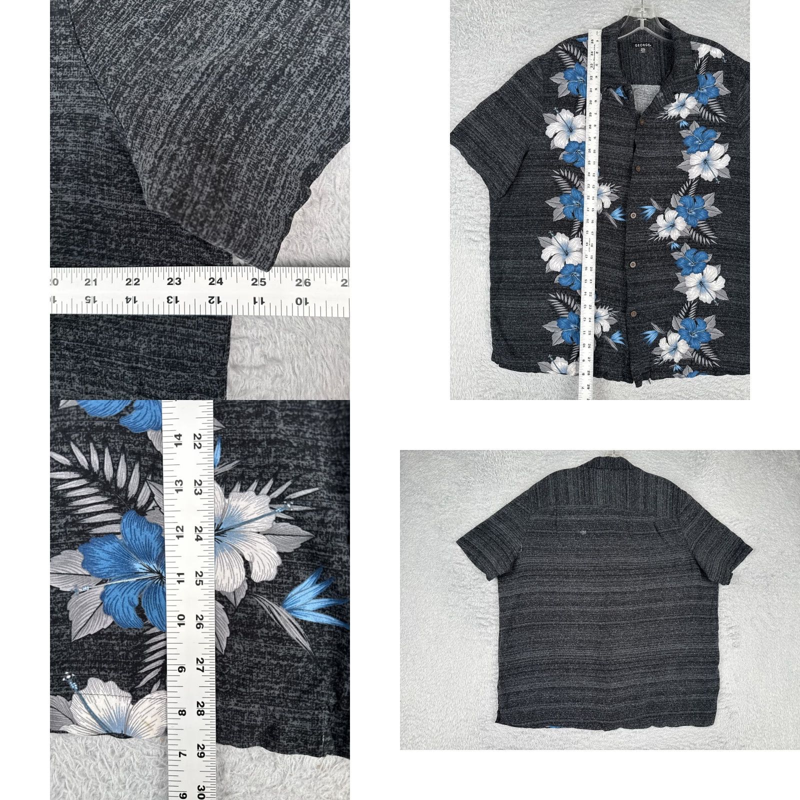 George George Shirt Men XL Gray Blue Floral Button Up Hawaiian Rayon Vacation Size US XL / EU 56 / 4 - 8 Thumbnail