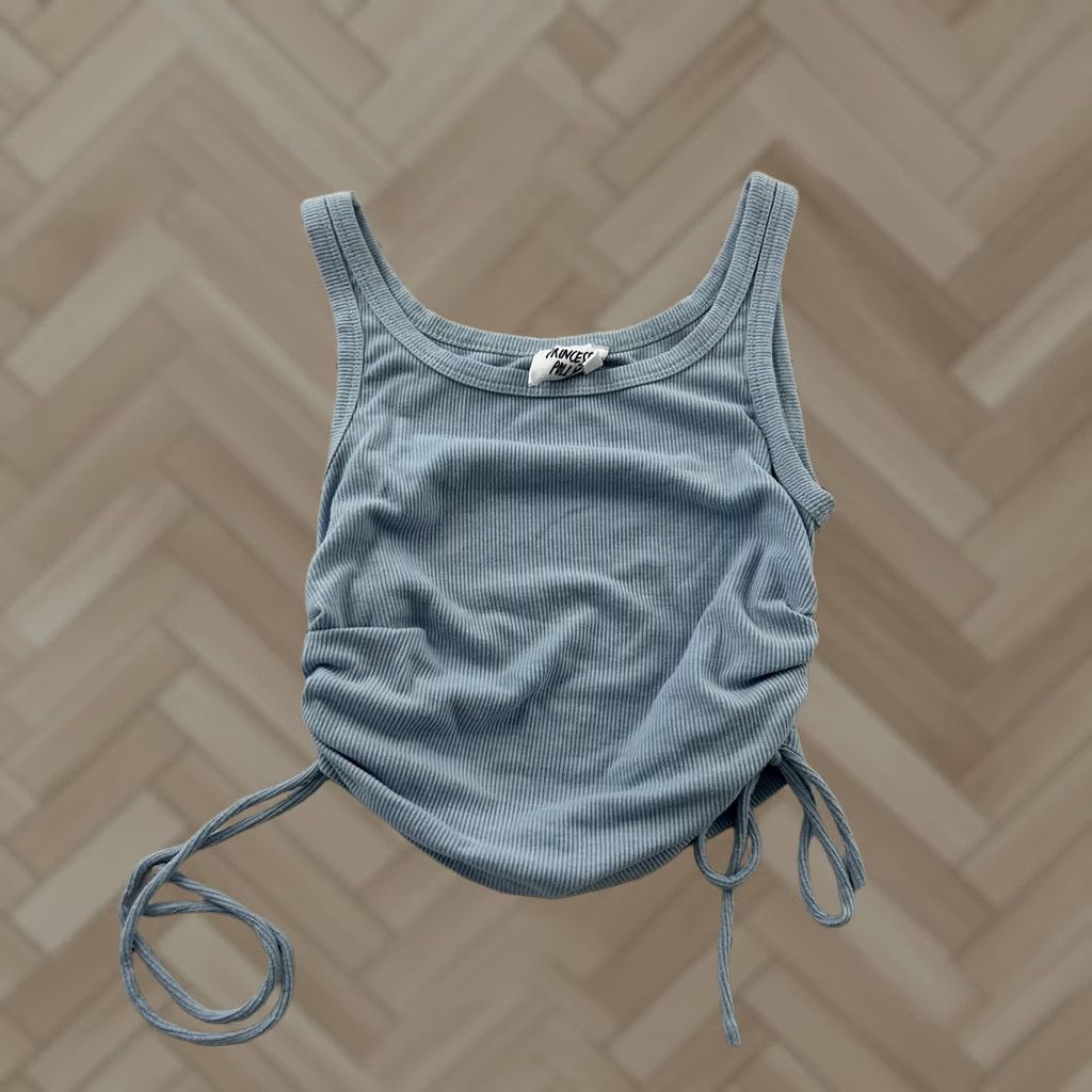 PRINCESS POLLY Princess Polly Tank Top Sleeveless Ribbed Side Tie Cropped Women's 6 Blue Shirt Cropped Tank Blue Princess Polly Womens 6 XS? Size M / US 6-8 / IT 42-44 - 1 Thumbnail