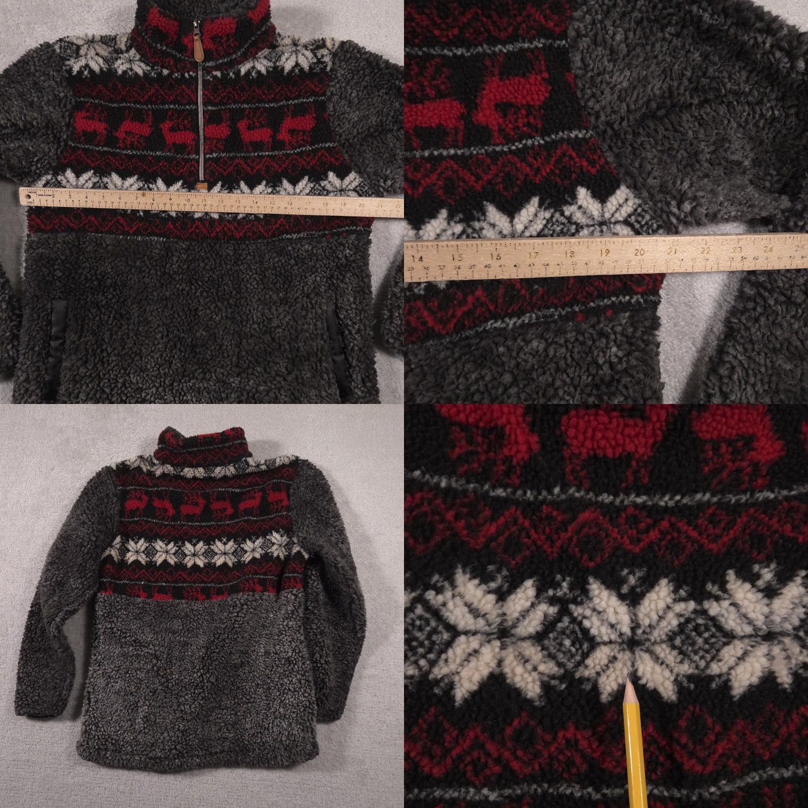 Vintage VINTAGE? Simply Southern Sherpa Pullover Womens M Gray Reindeer Snowflake 1/4 Zip Size M / US 6-8 / IT 42-44 - 9 Thumbnail
