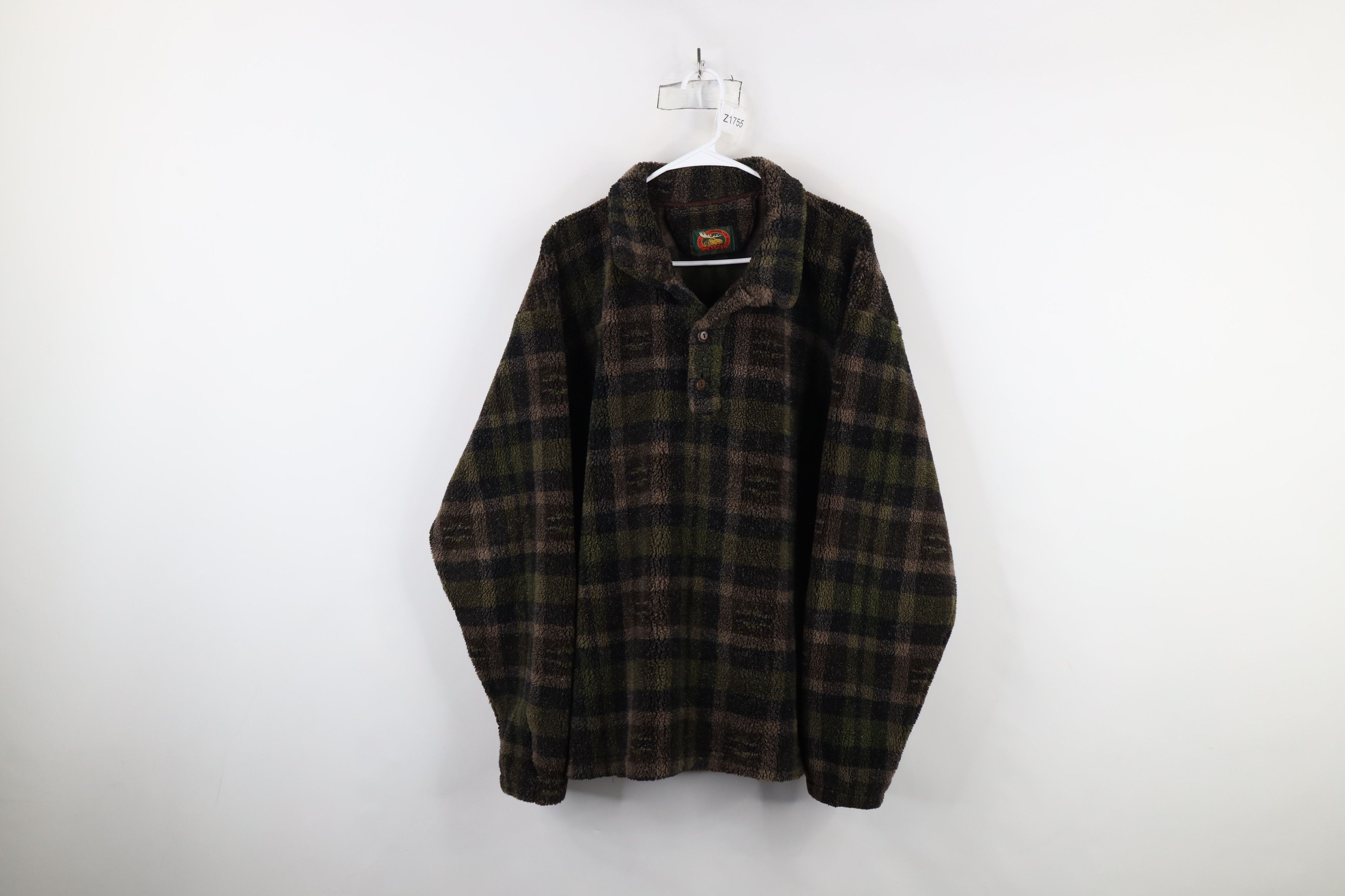 Vintage Vintage 90s Streetwear Deep Pile Fleece Henley Sweater Size US L / EU 52-54 / 3 - 1 Thumbnail