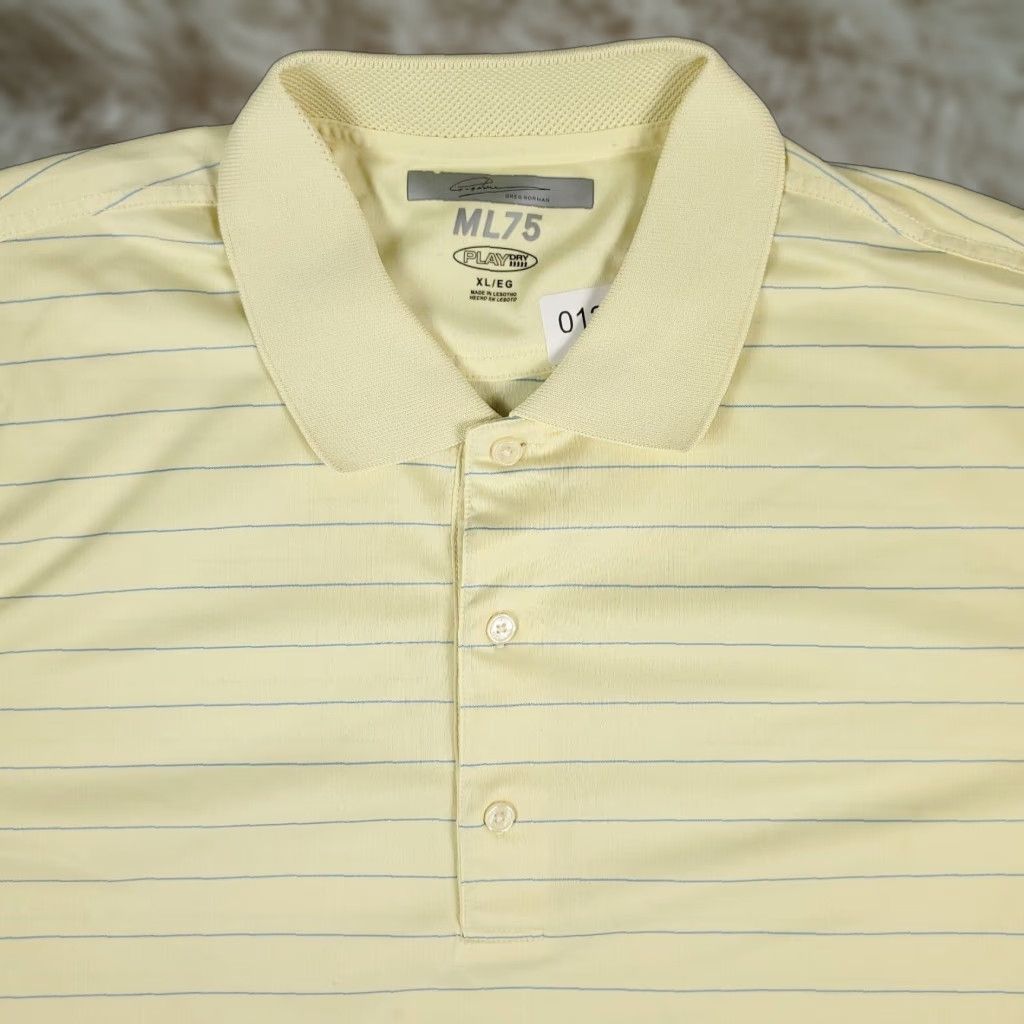 Vintage Greg Norman Polo Shirt Mens XL Yellow Striped Short Sleeve Golf Casual STAINED Size US XL / EU 56 / 4 - 1 Thumbnail