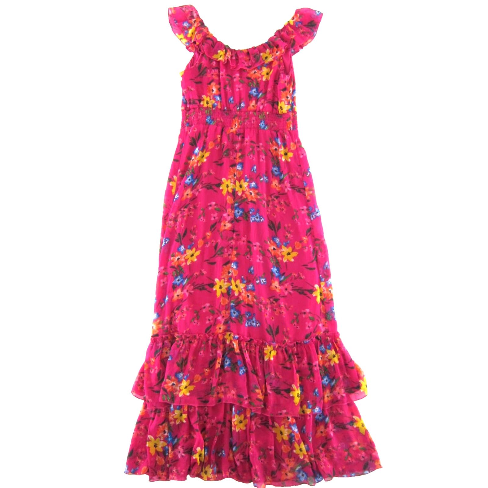 Old Navy VINTAGE Old Navy Floral Maxi Dress - Pink Yellow Blue Green Floral Long Tiered Ruffle Sun Tank Dress S Womens Size S / US 4 / IT 40 - 2 Thumbnail