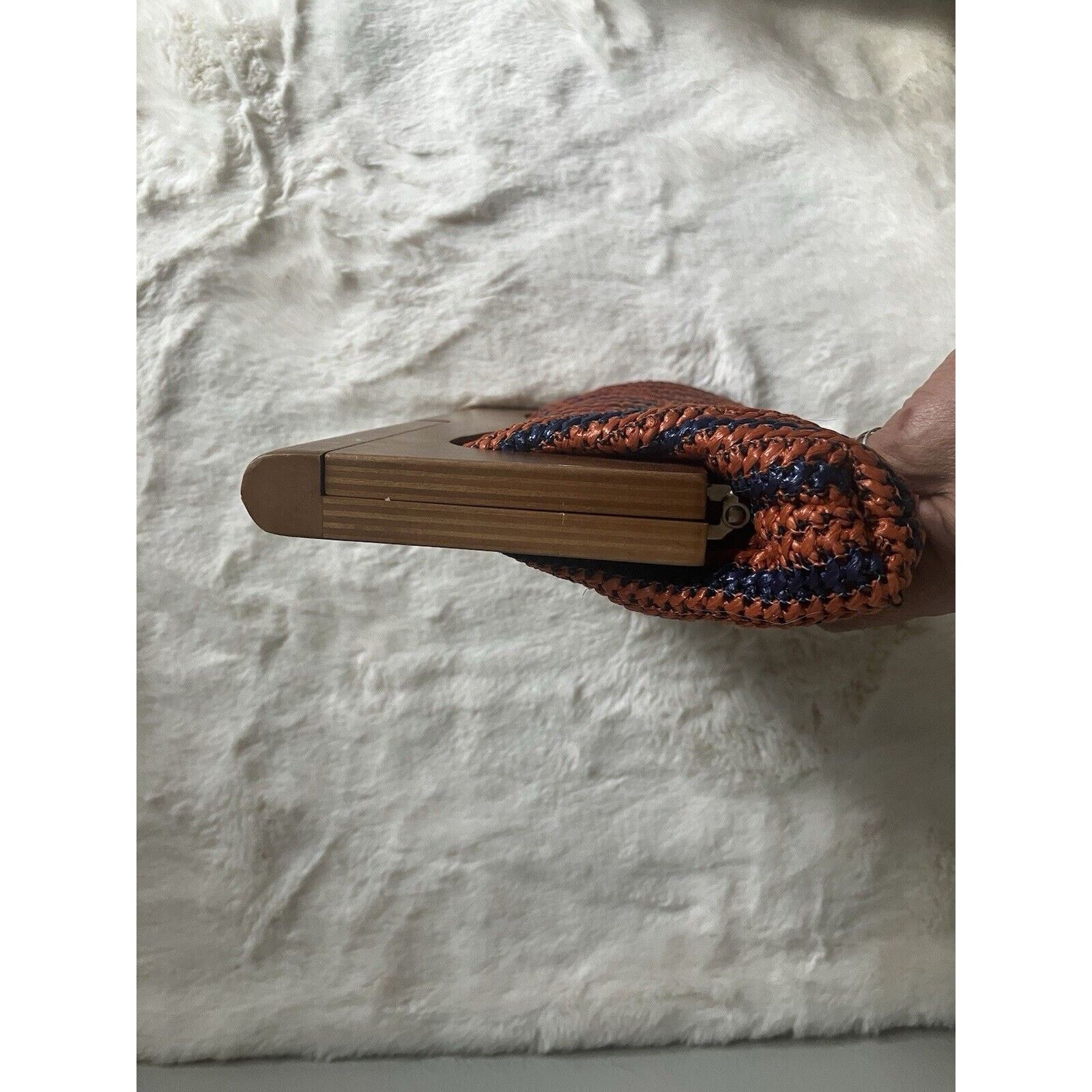Other Urban Expressions Clutch blue orange Stripes Wooden Handles Size ONE SIZE - 8 Thumbnail