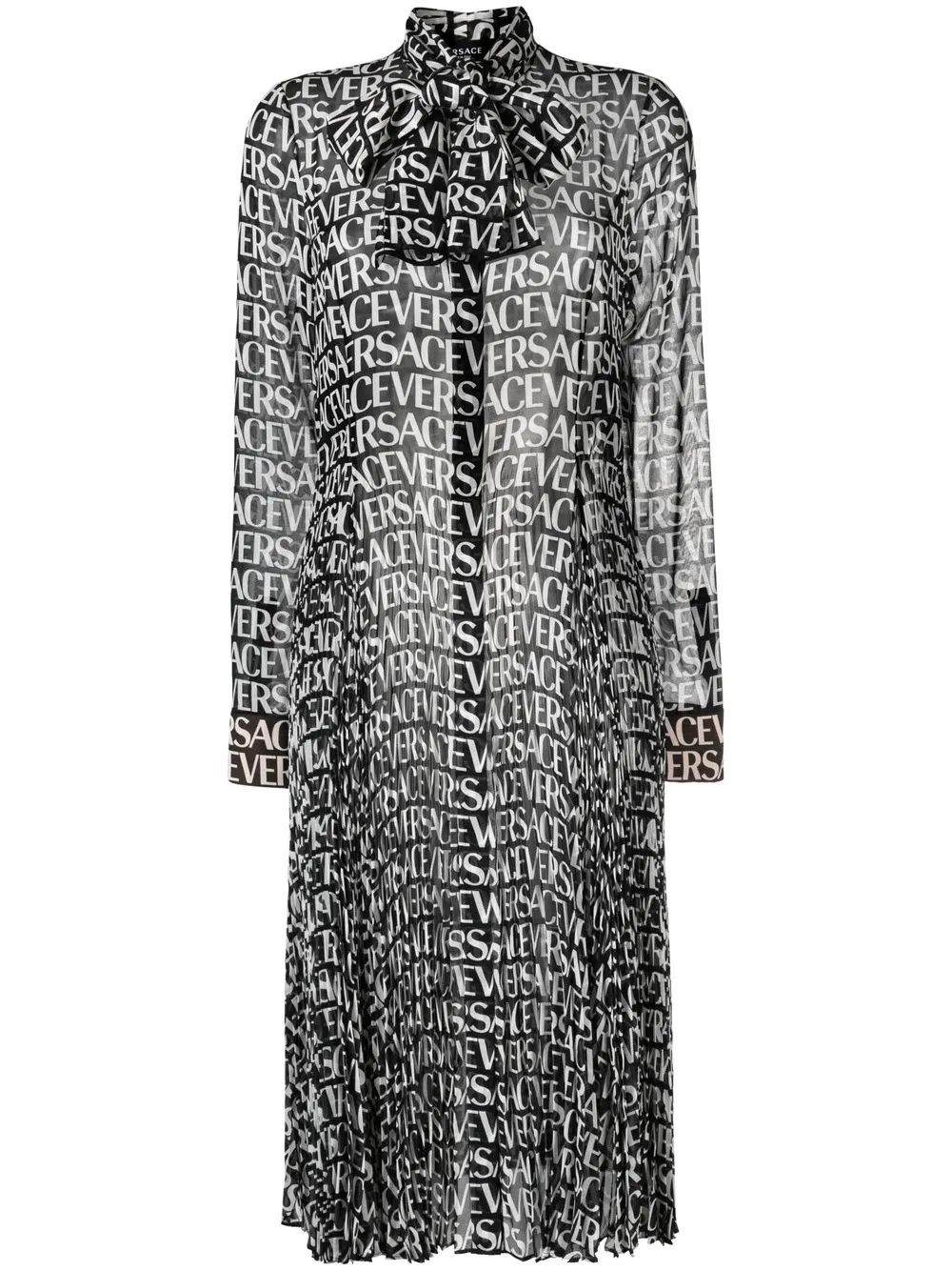 Versace o1y0226 Silk Midi Dress in Black/White Size S / US 4 / IT 40 - 1 Thumbnail