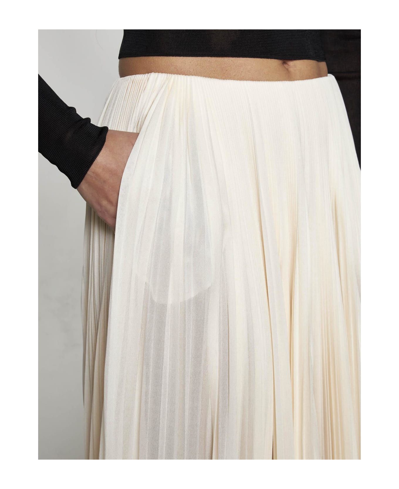 Saint Laurent Paris o1b1hav111025 780001 Long Pleated Skirt in Jersey in Creme Size 26" / US 2 / IT 38 - 5 Thumbnail