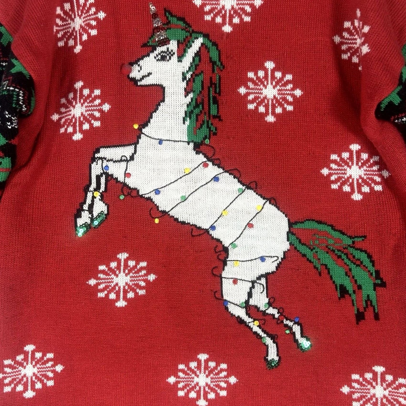 Vintage VINTAGE Ugly Christmas Sweater Unicorn Womens L Red Crew Neck Pullover Holiday L/S Size L / US 10 / IT 46 - 2 Thumbnail