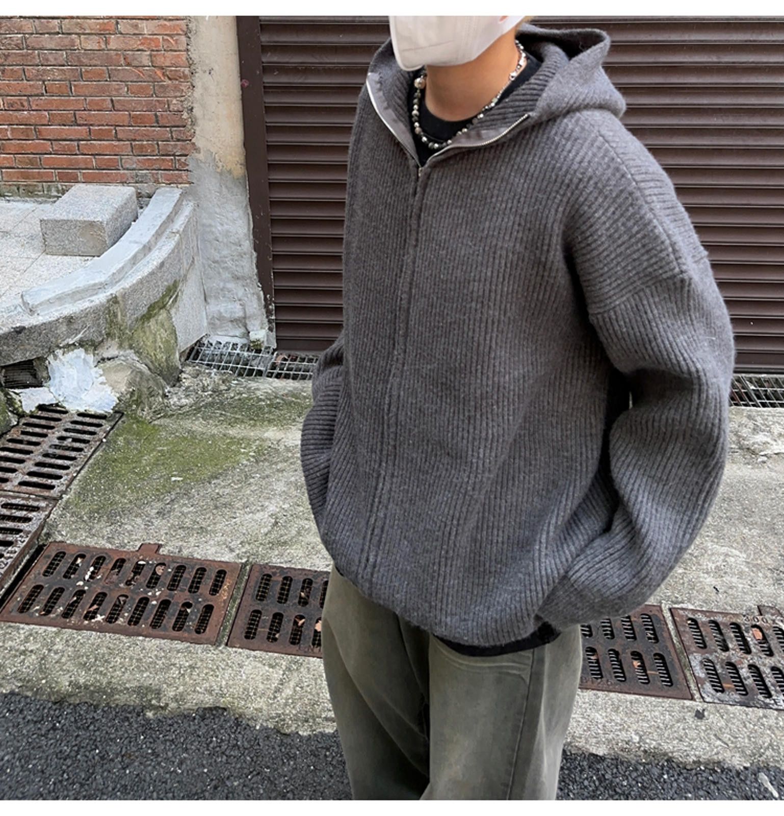 Other Stylish Oversized Hooded Sweater in Gray Size US M / EU 48-50 / 2 - 2 Thumbnail