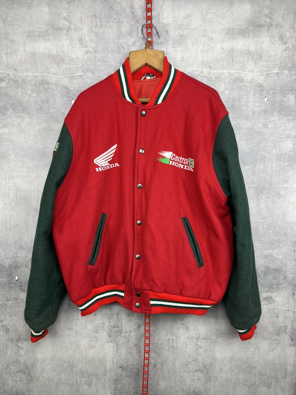 Honda Vintage Honda Castrol Racing Heavy Wool Bomber Jacket Xl Size US XL / EU 56 / 4 - 4 Thumbnail