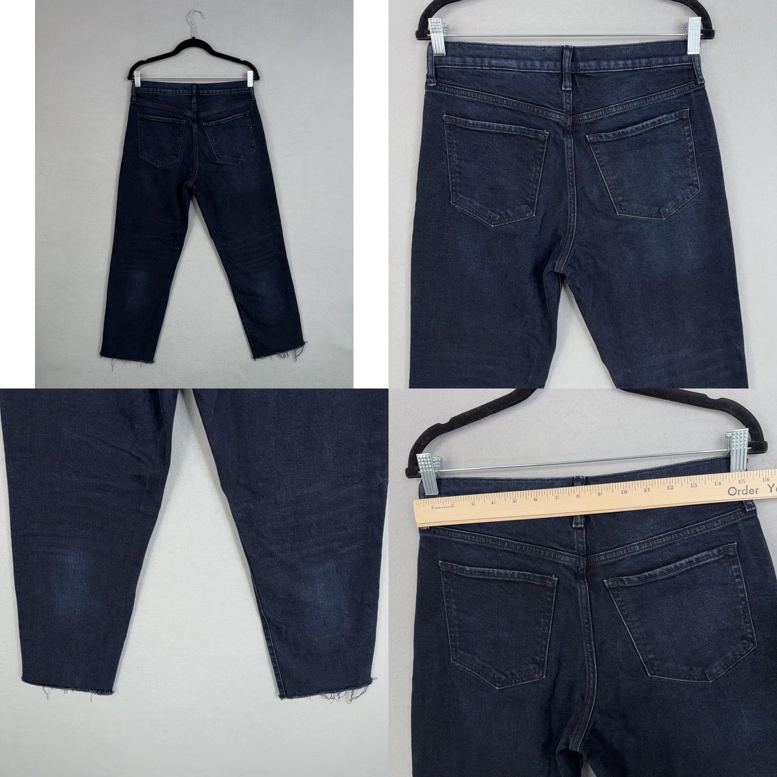 Banana Republic Banana Republic Jeans Womens 28 Blue Dark Wash High Rise Straight Crop Raw Hem Denim Cotton Blend Stretch Distressed 90s City Preppy Womens Size 28" / US 6 / IT 42 - 8 Thumbnail