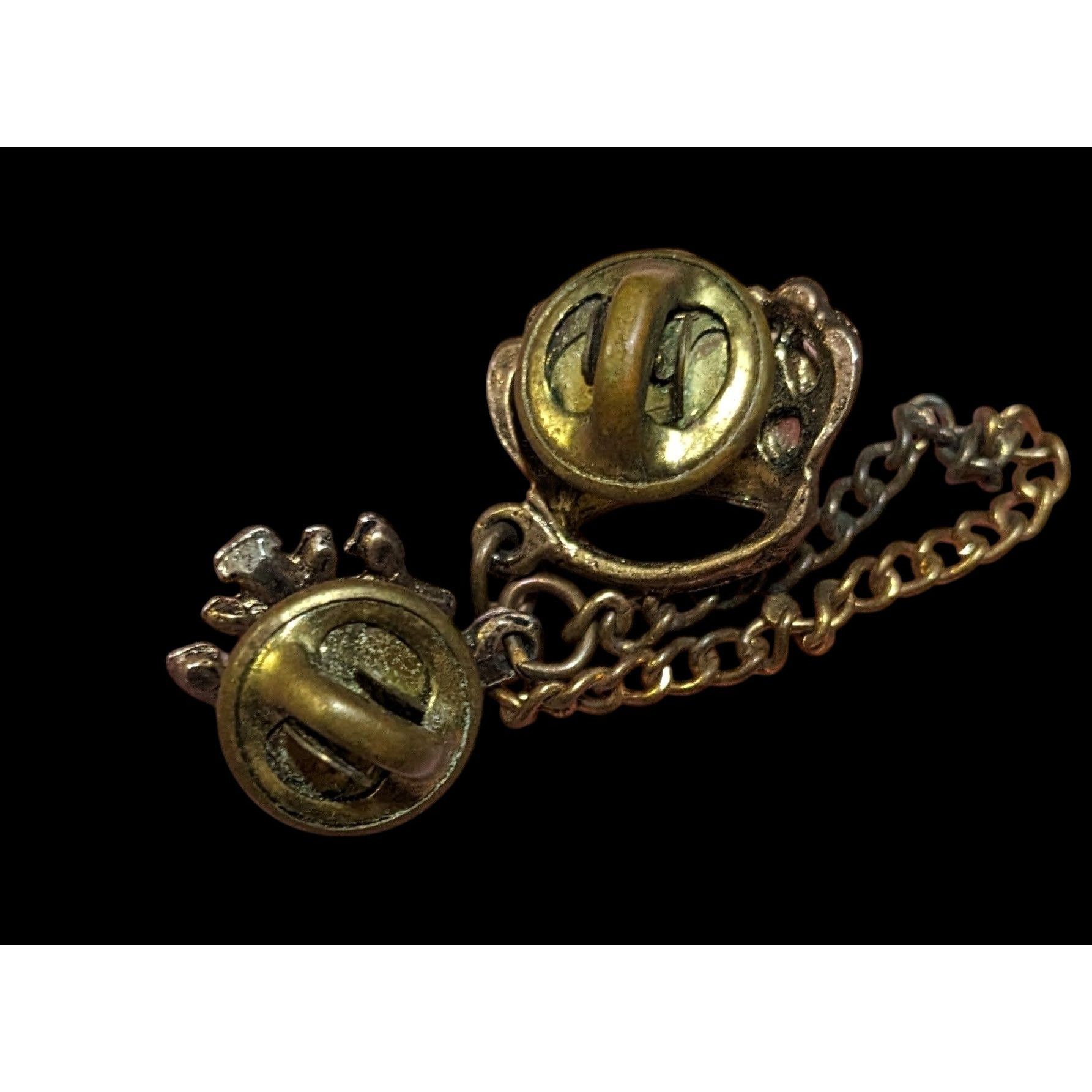 Other Vintage Crown And Crest Gold Tone Collar Pins With Chain Size ONE SIZE - 3 Thumbnail