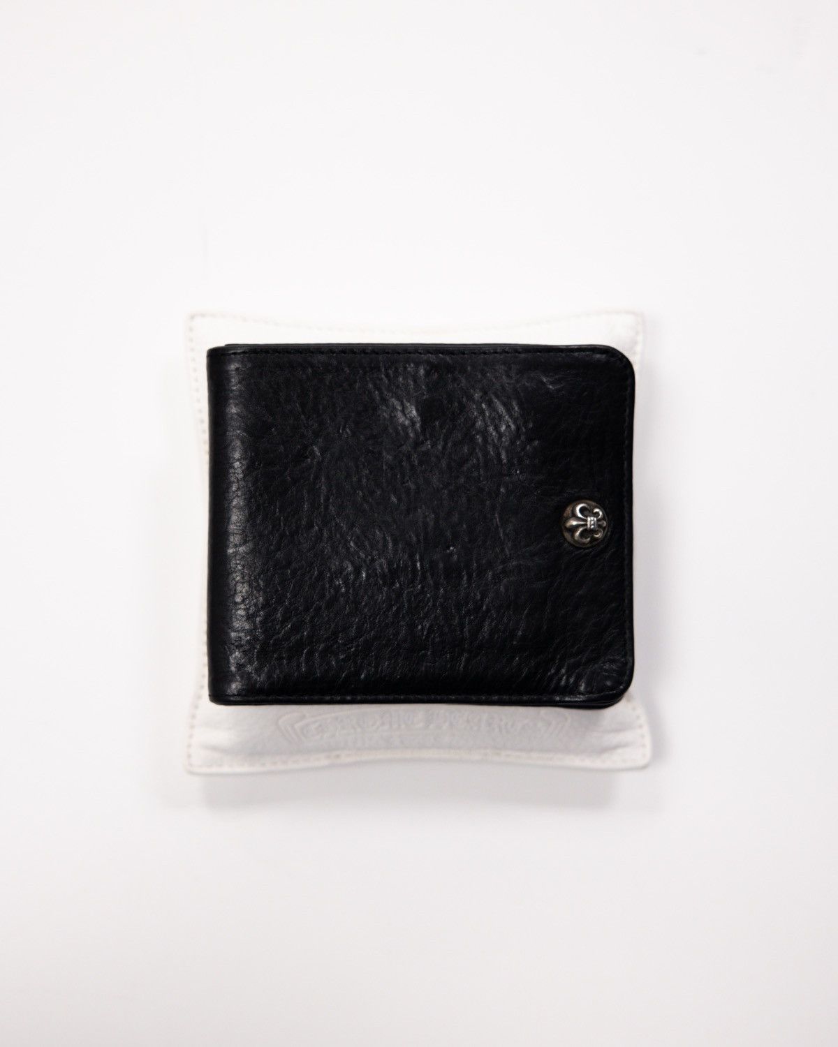 image of Chrome Hearts Plain Leather Wallet Fleur Snap in Black, Men's