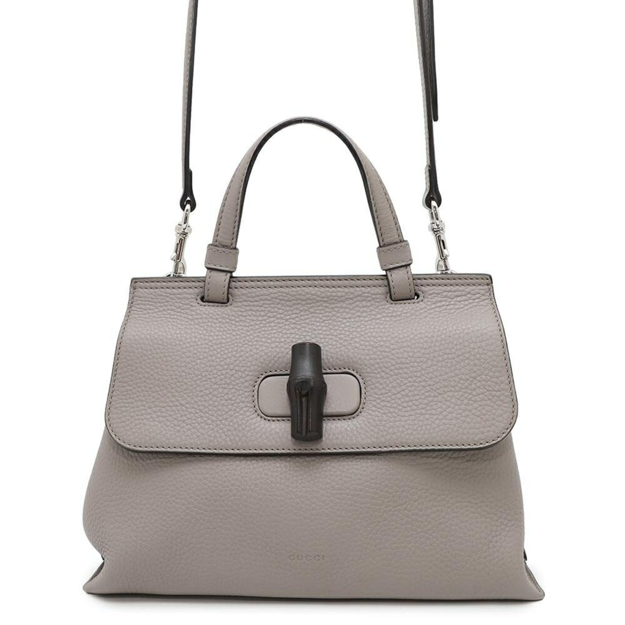 Gucci Handbag Daily Bamboo Leather 370831 Gucci 2Way Shoulder Bag in Grey, Women's