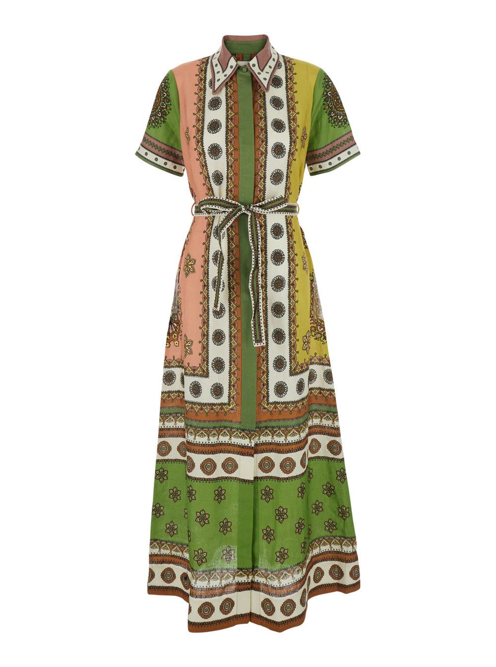 ALEMAIS 'Contina' Multicolor Long Dress with Front Belt and All-Over Print in Linen for Women Size M / US 6-8 / IT 42-44 - 1 Thumbnail