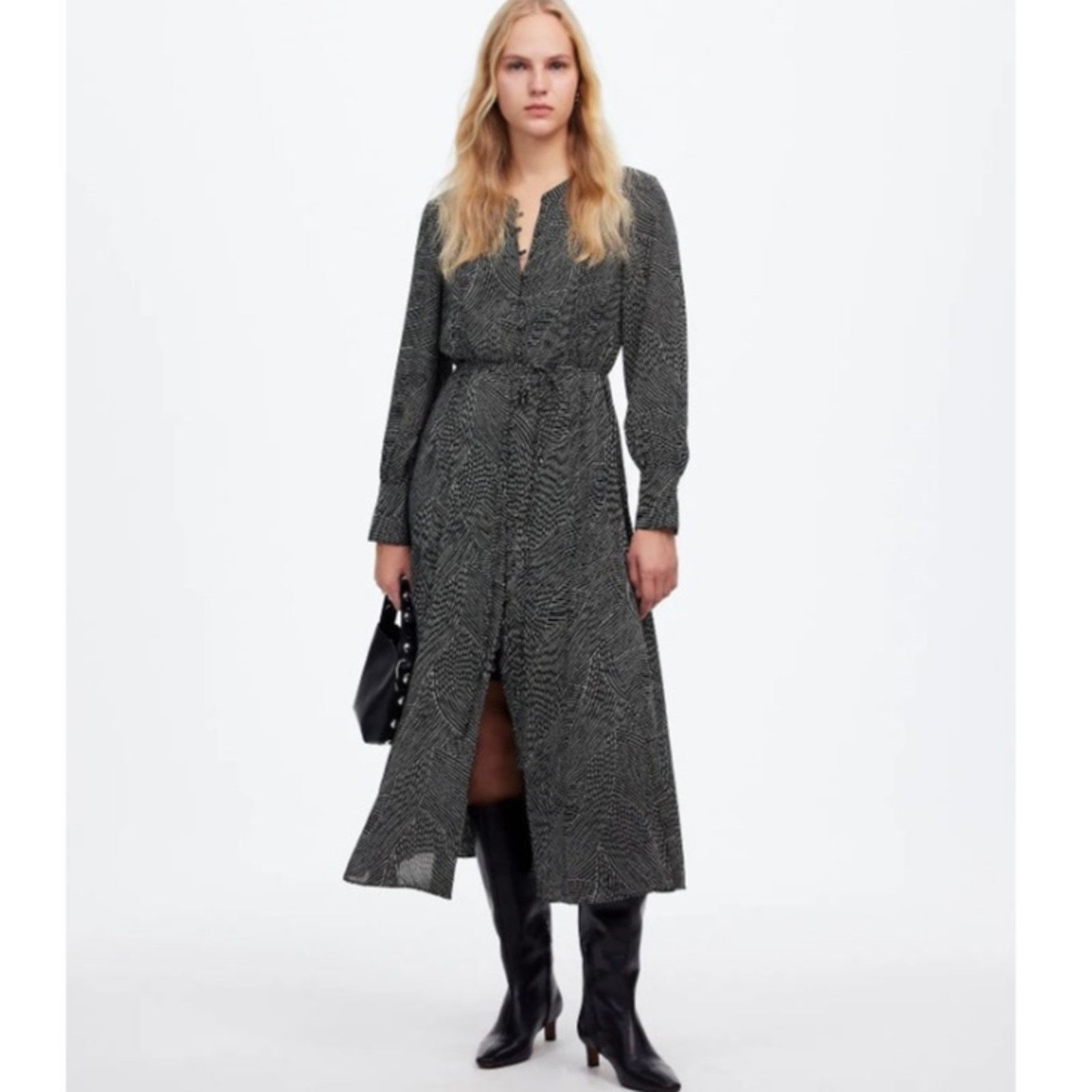 Madewell EUC Madewell Women's Black Tie Waist Midi Dress in Dot M Size M / US 6-8 / IT 42-44 - 1 Thumbnail