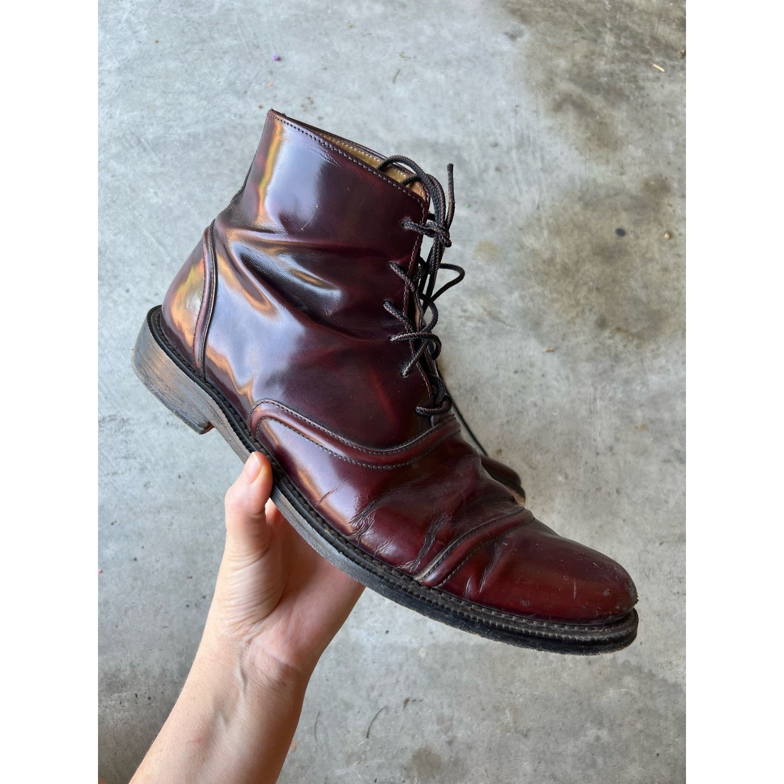 image of Billy Reid Cherry Deep Red Leather Lace Up Boots Size 10.5, Men's