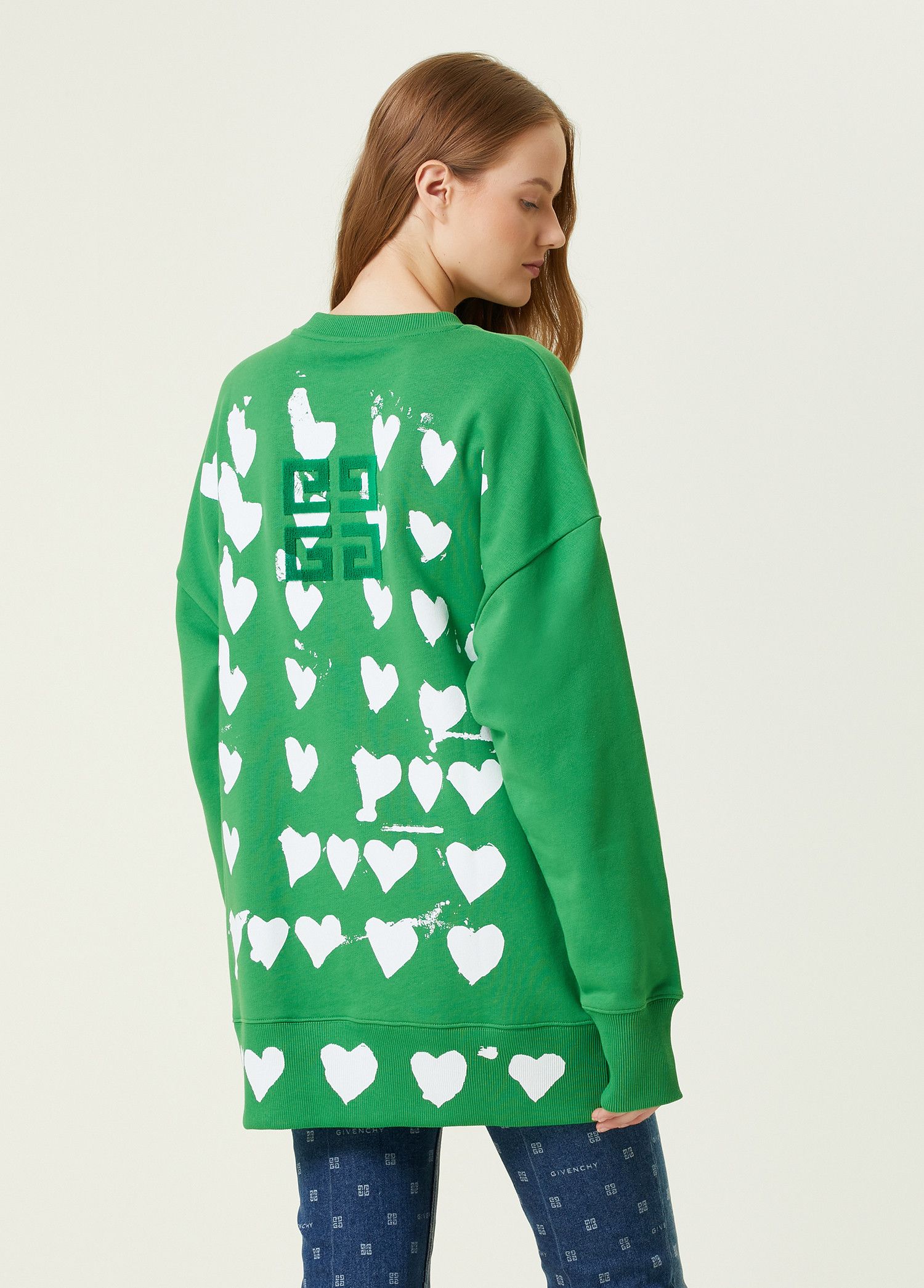 Givenchy x Chito Green Heart Print Flocked Logo Oversized Sweatshirt Size XXS / US 00 / IT 34 - 4 Thumbnail
