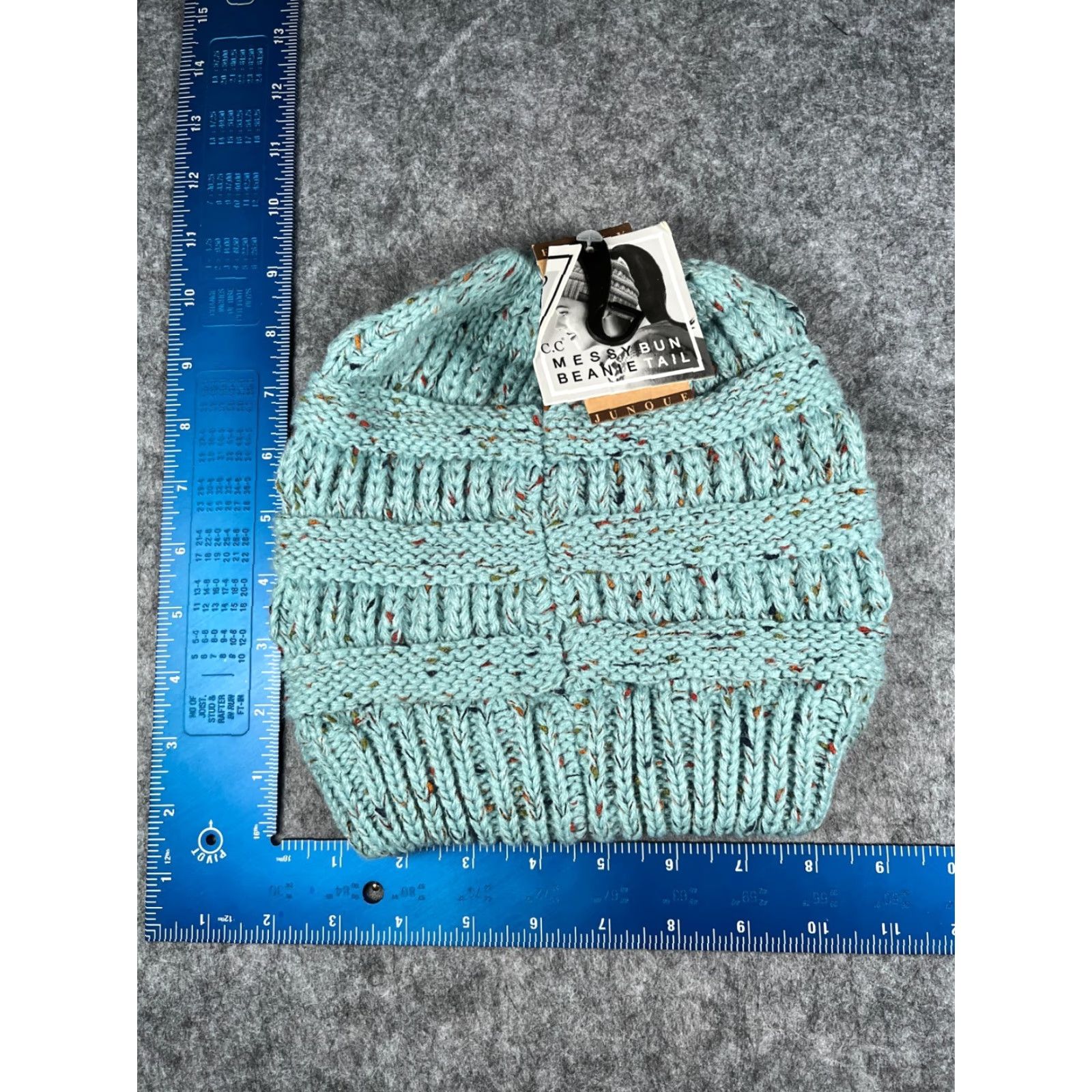 Vintage C.C Exclusive Beanie Women One Size Blue Acrylic Knit Messy Bun Outdoor Ski Size ONE SIZE - 4 Thumbnail