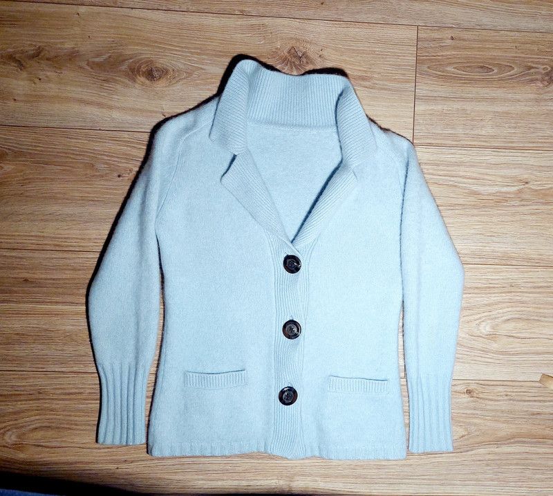 image of 100% Cashmere Sweater Cardigan Extra Thick Weave Vintage in Light Blue, Women's (Size XS)