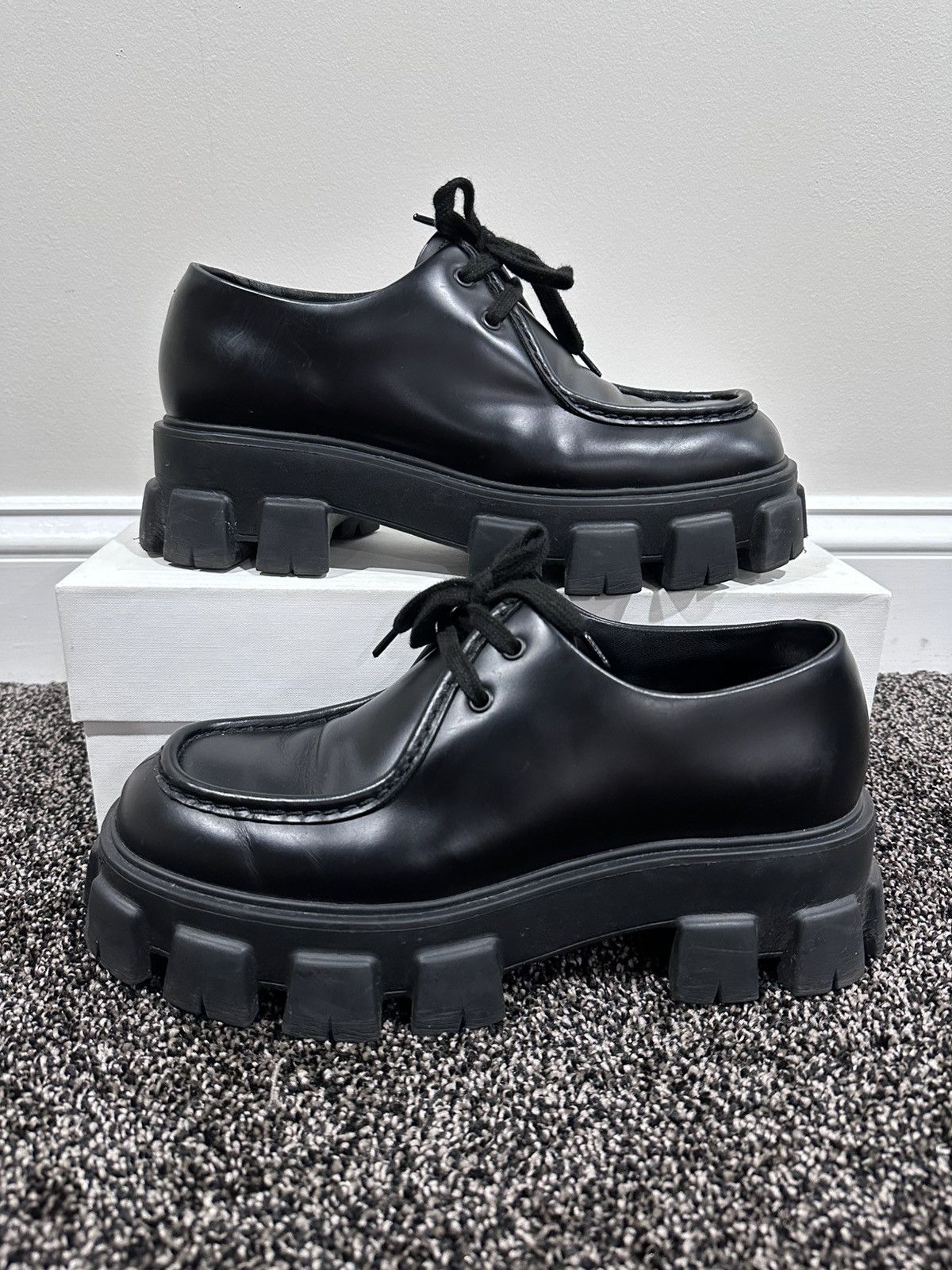 Prada Prada Monolith Chunky Sole Black Leather Derby Size US 8 / EU 41 - 11 Thumbnail