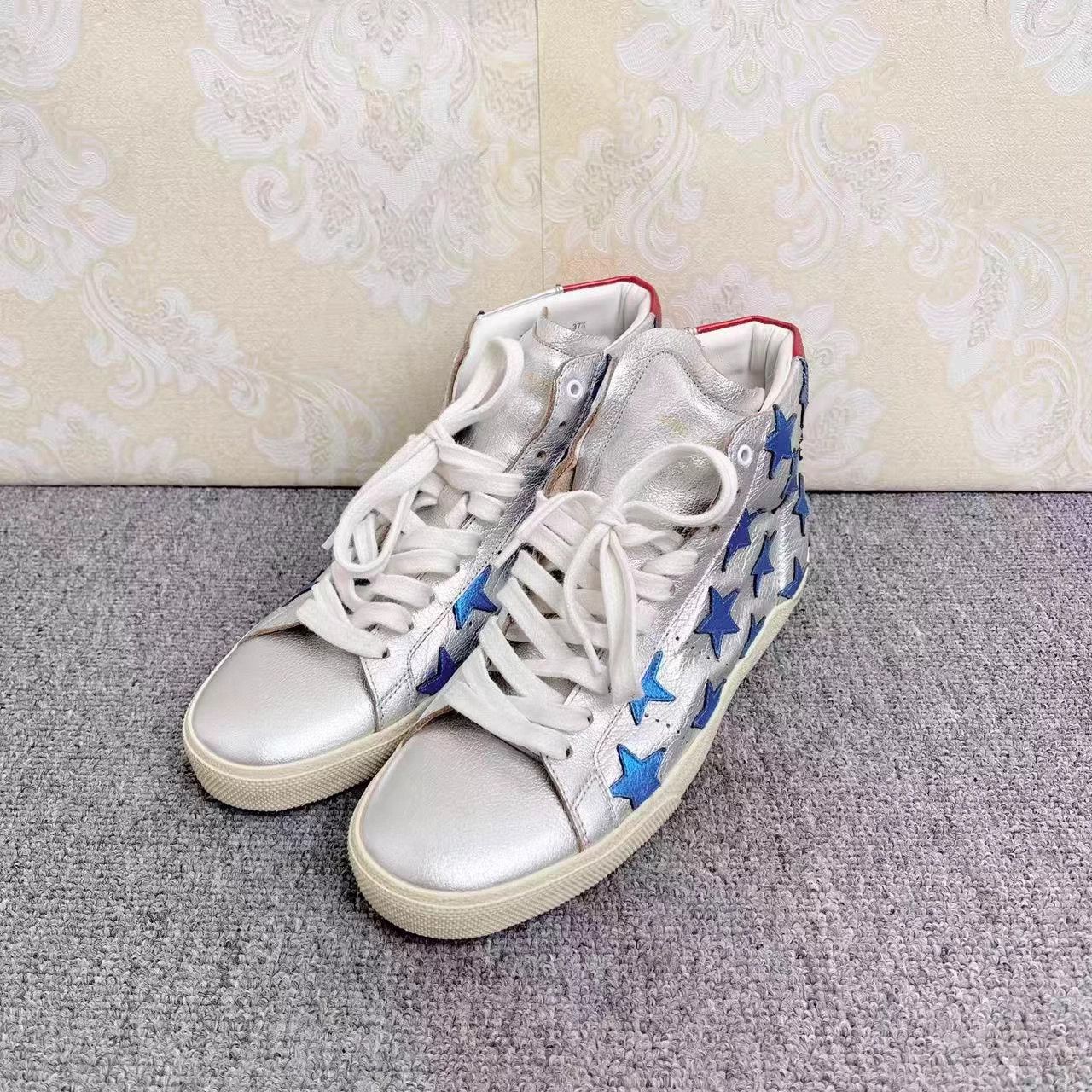 Yves Saint Laurent YSL Silver High-Top Blue Star Red Tail Sneakers 37.5 Size US 7.5 / IT 37.5 - 1 Thumbnail
