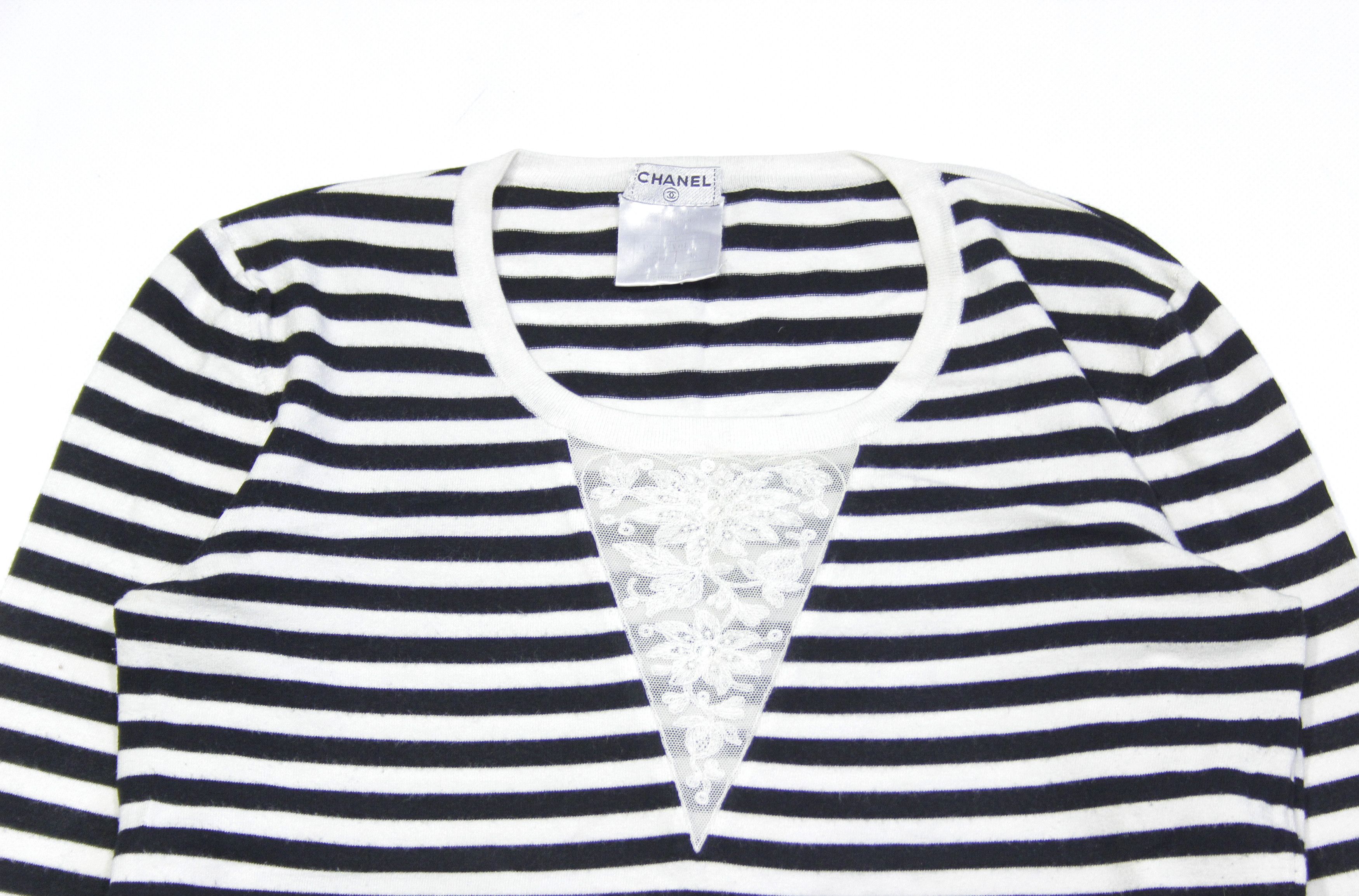 Chanel Striped Logo Sweater Vintage Size S / US 4 / IT 40 - 3 Thumbnail