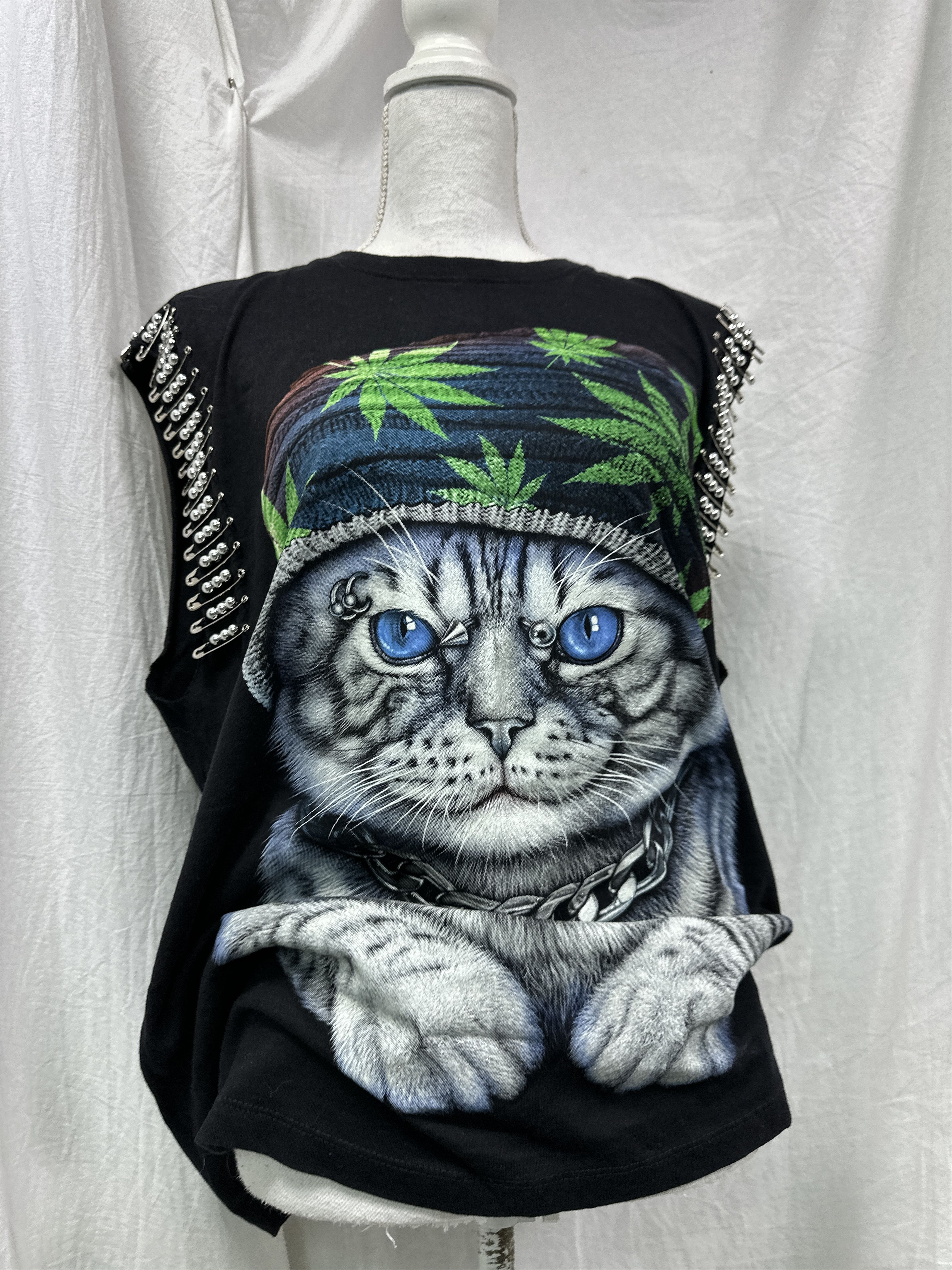 Vintage Grunge Cat Punk Printed Tank Top Y2K
