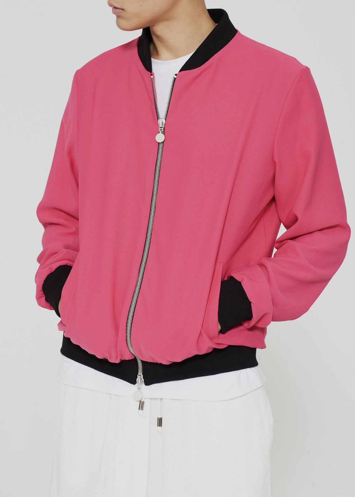 The Limited Edition Silk& Crepe Bomber in Fushia Pink